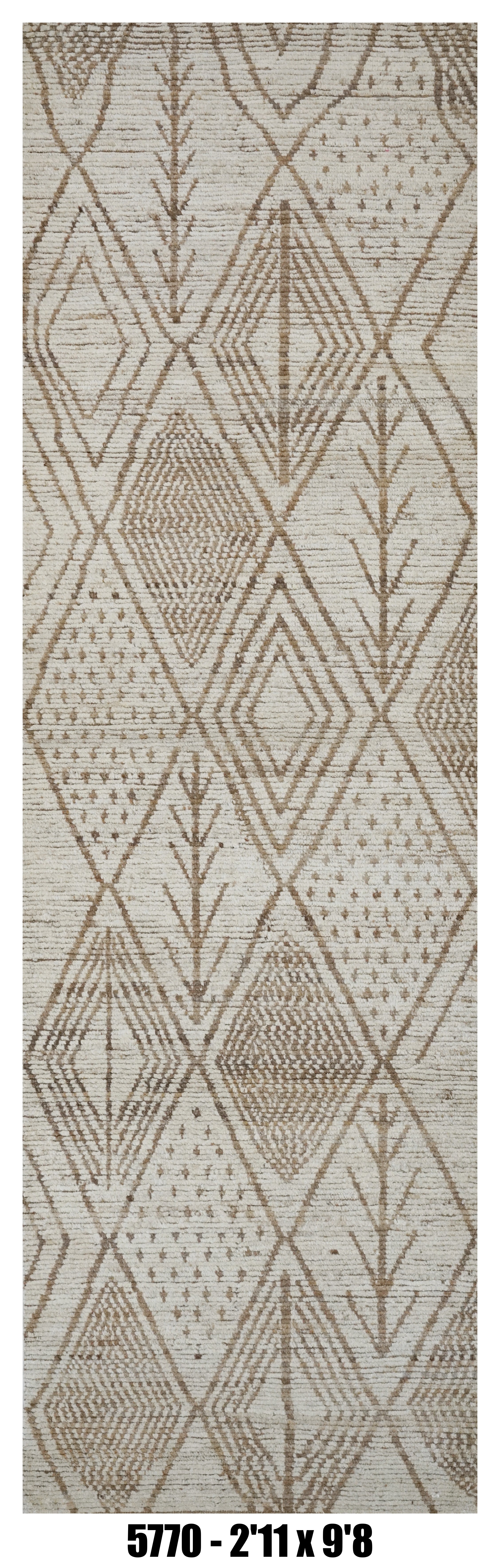 Moroccan Runner Rug 2'11" x 9'8"  | Ivory Taupe Tribal Diamond Hallway Rug