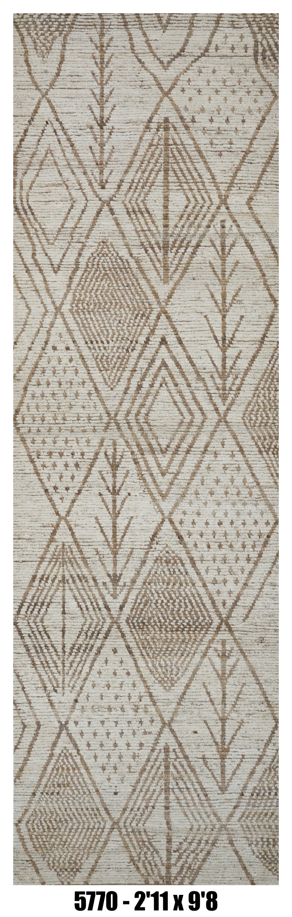 Moroccan Runner Rug 2'11" x 9'8"  | Ivory Taupe Tribal Diamond Hallway Rug