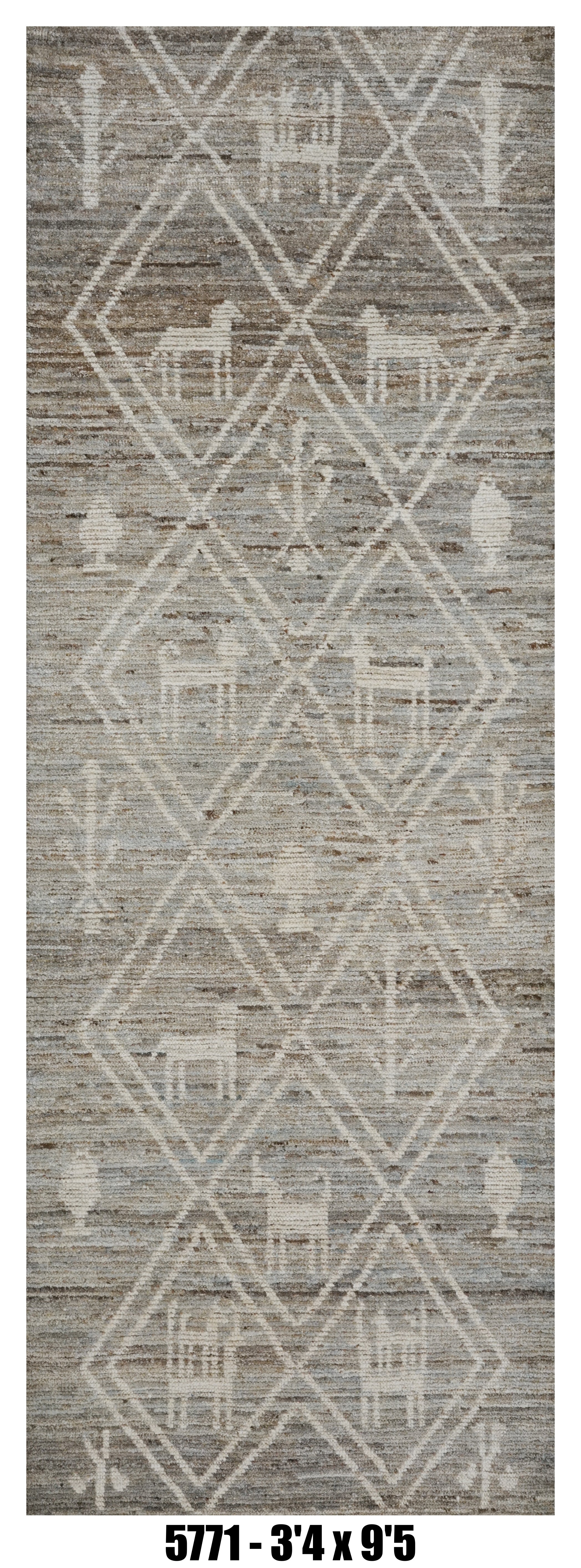 Moroccan Runner Rug 3'4" x 9'5" | Taupe Ivory Tribal Animal Hallway Rug