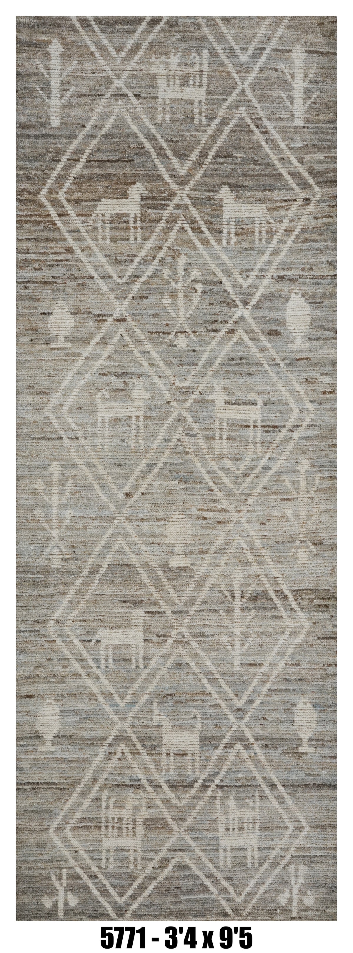 Moroccan Runner Rug 3'4" x 9'5" | Taupe Ivory Tribal Animal Hallway Rug