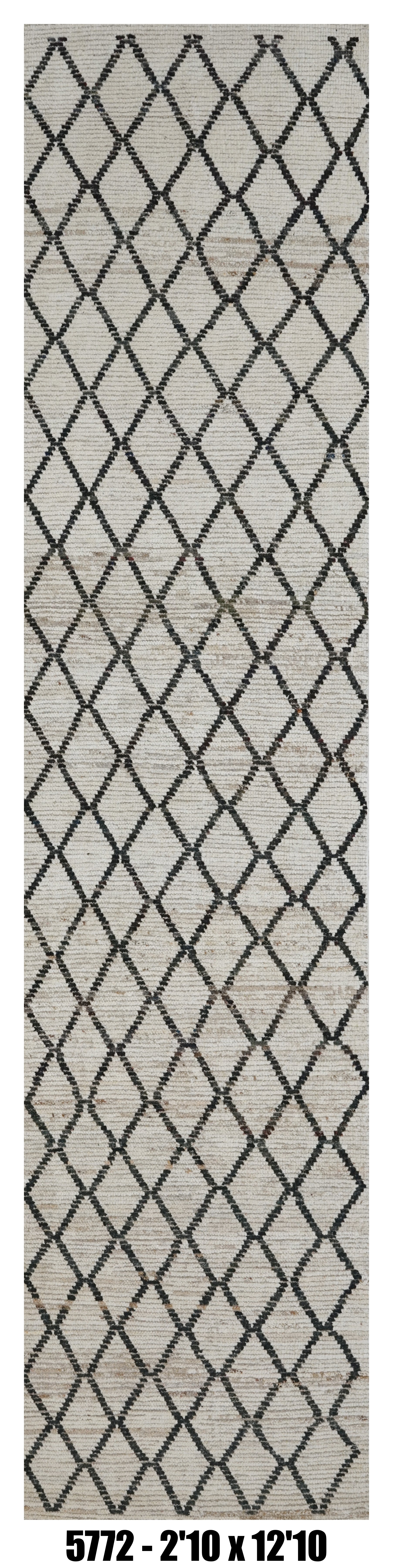 Moroccan Runner Rug 2'10" x 12'10" |  Ivory Black Diamond Lattice Hallway Rug