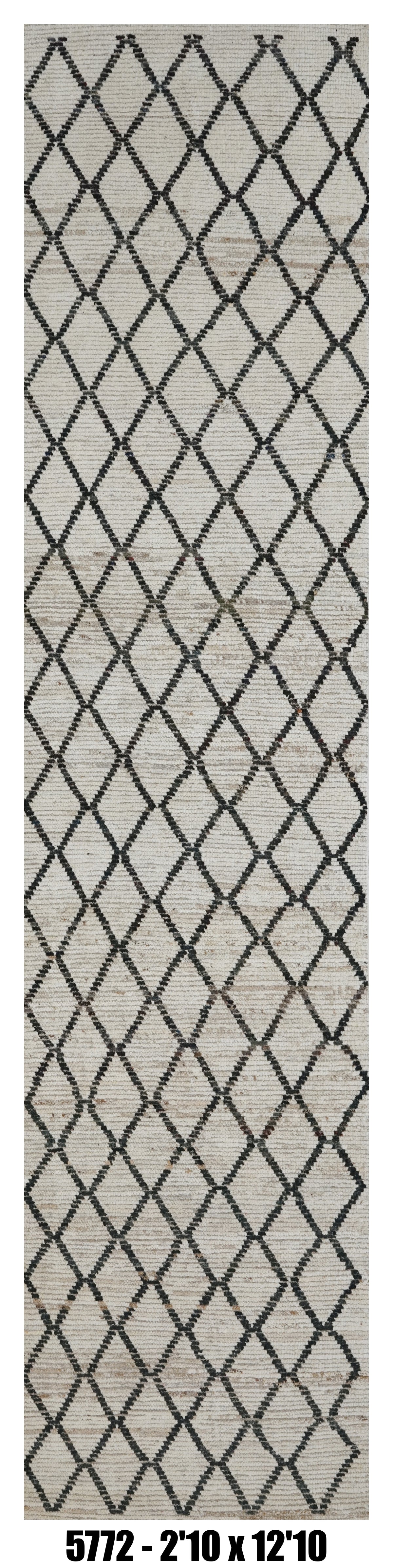 Moroccan Runner Rug 2'10" x 12'10" |  Ivory Black Diamond Lattice Hallway Rug
