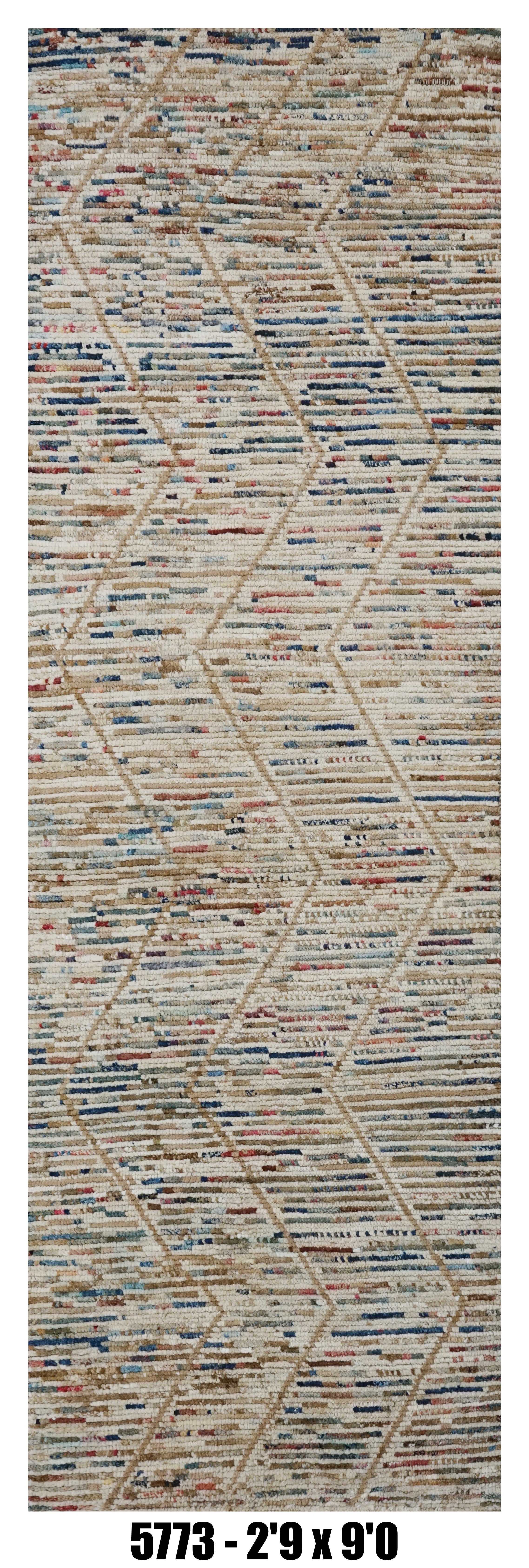 Moroccan Runner Rug 2'9" x 9'0" | Ivory Multicolor Chevron Hallway Rug