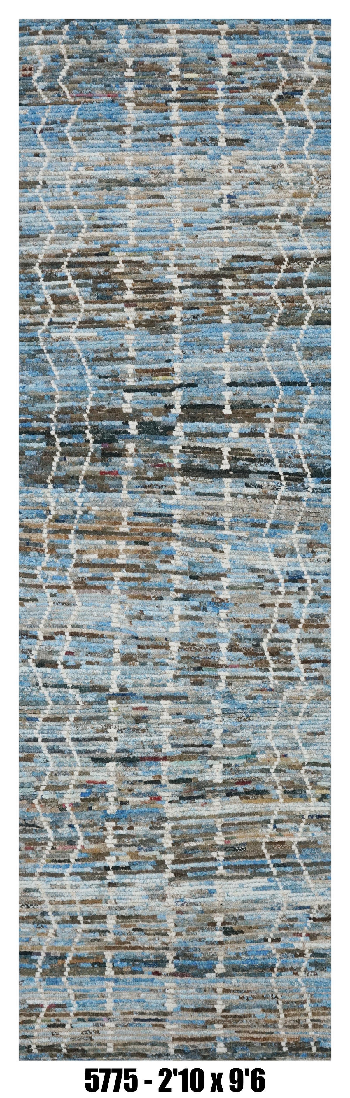 Moroccan Runner Rug 2'10" x 9'6"  | Blue Gray Ivory Grid Hallway Rug