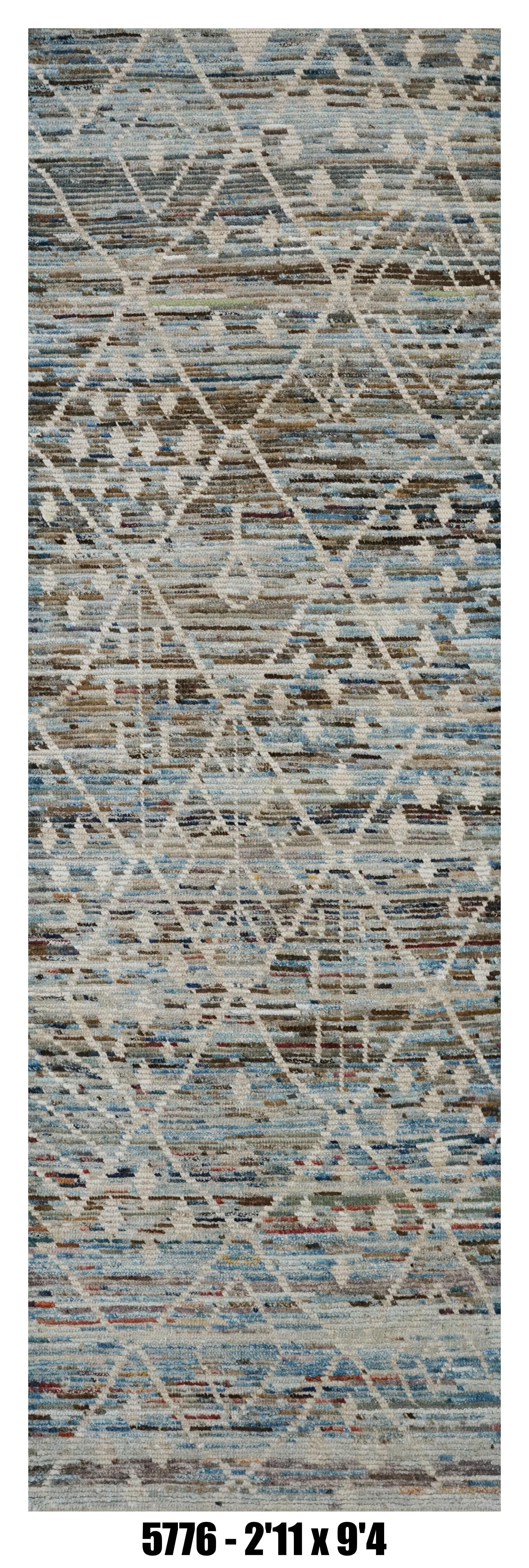 Moroccan Runner Rug 2'11" x 9'4"|  Blue Gray Ivory Tribal Diamond Hallway Rug