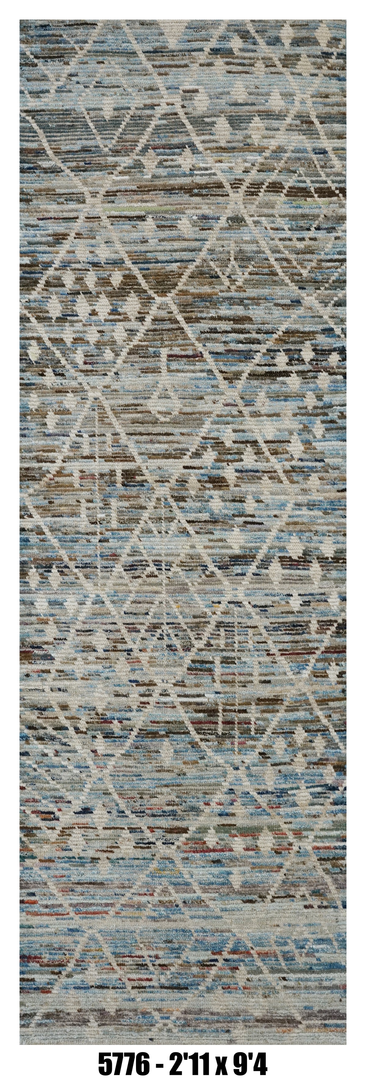 Moroccan Runner Rug 2'11" x 9'4"|  Blue Gray Ivory Tribal Diamond Hallway Rug