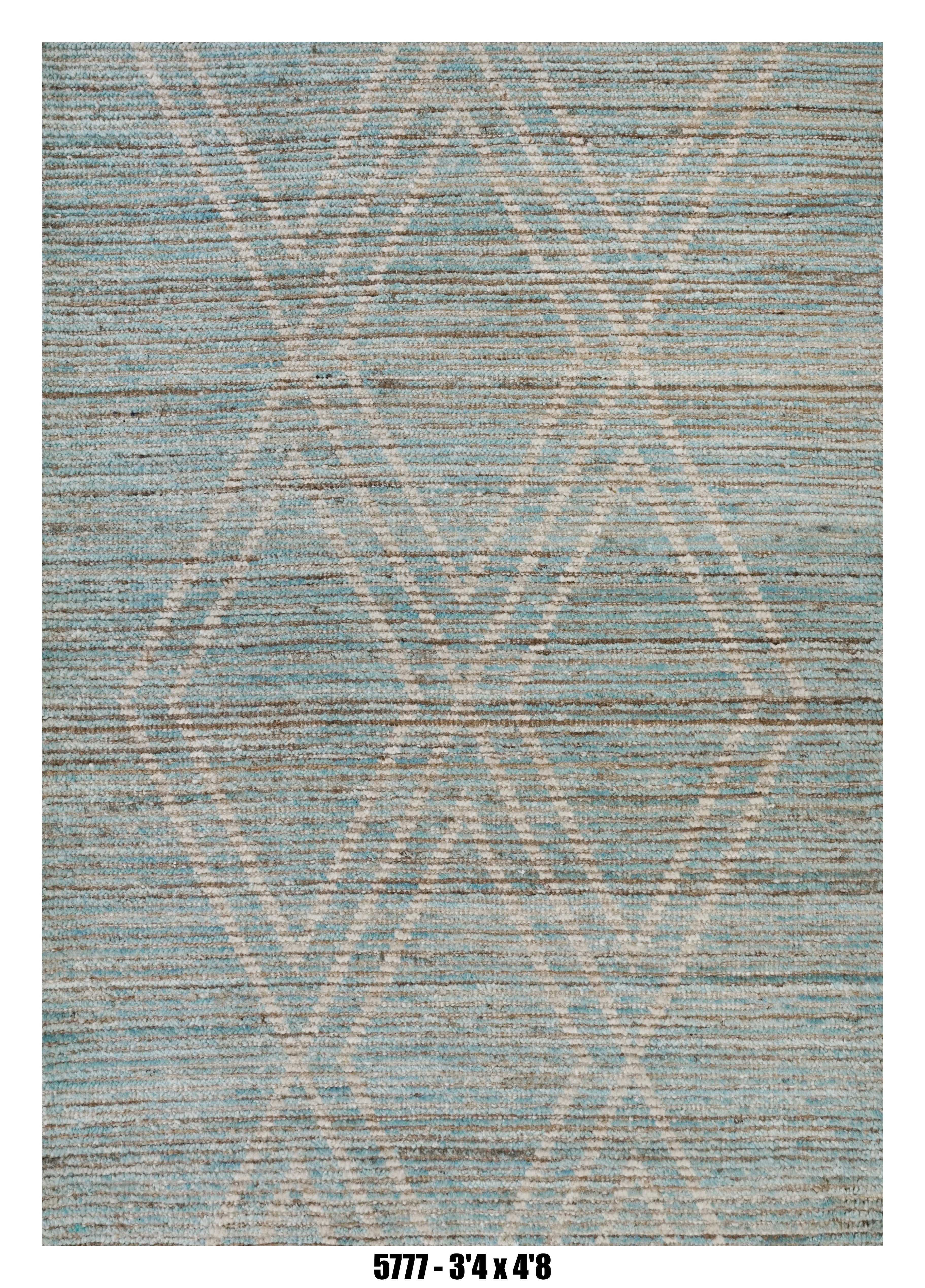 Moroccan Diamond Area Rug 3'4" x 4'8"| Blue Beige Geometric Pattern