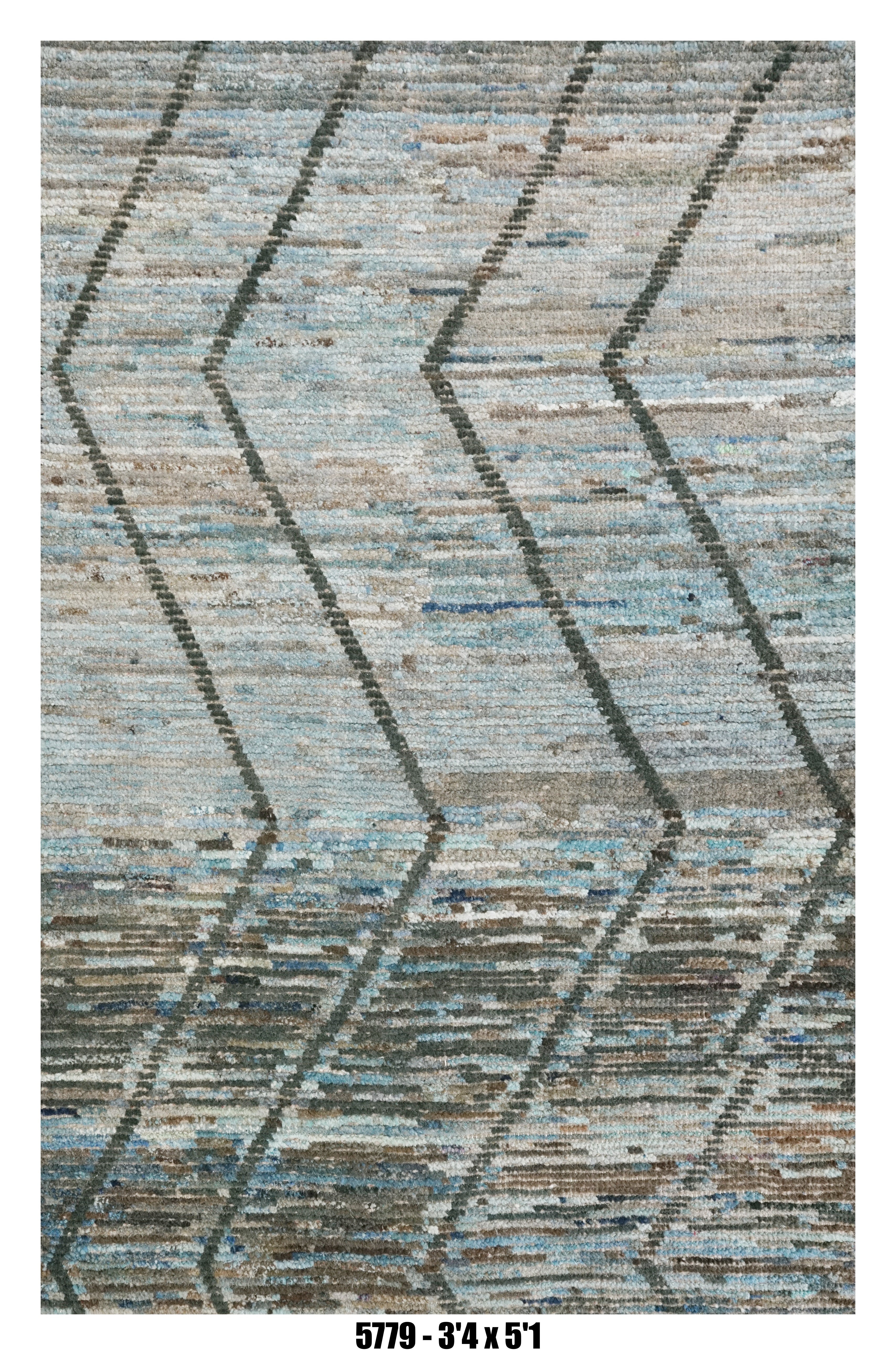 Moroccan Chevron Area Rug 3'4" x 5'1" | Blue Beige Textured Chevron Pattern