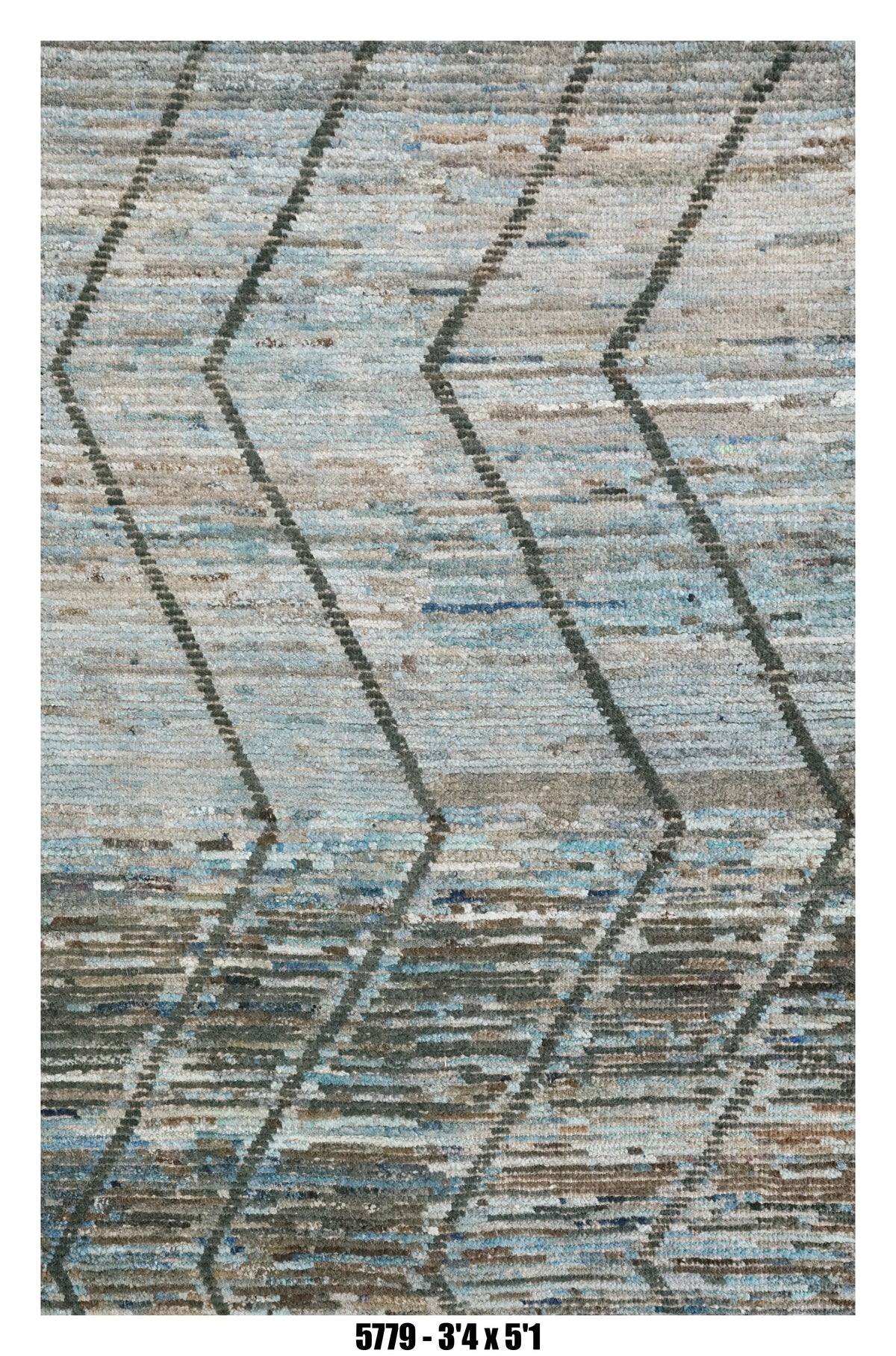 Moroccan Chevron Area Rug 3'4" x 5'1" | Blue Beige Textured Chevron Pattern