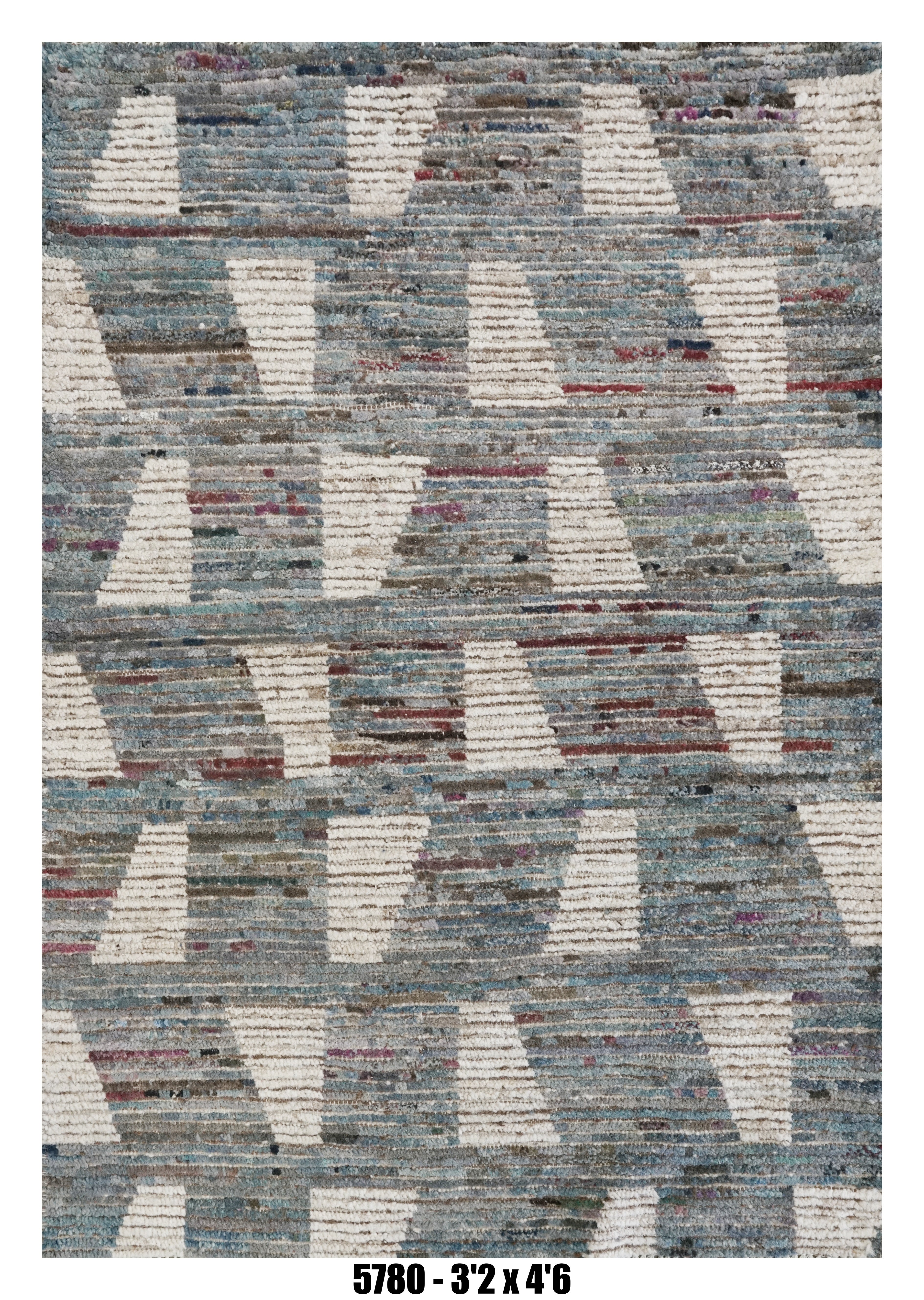 Moroccan Geometric Area Rug 3'2" x 4'6"| Blue Beige Triangle Pattern