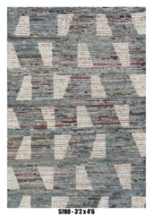 Moroccan Geometric Area Rug 3'2" x 4'6"| Blue Beige Triangle Pattern