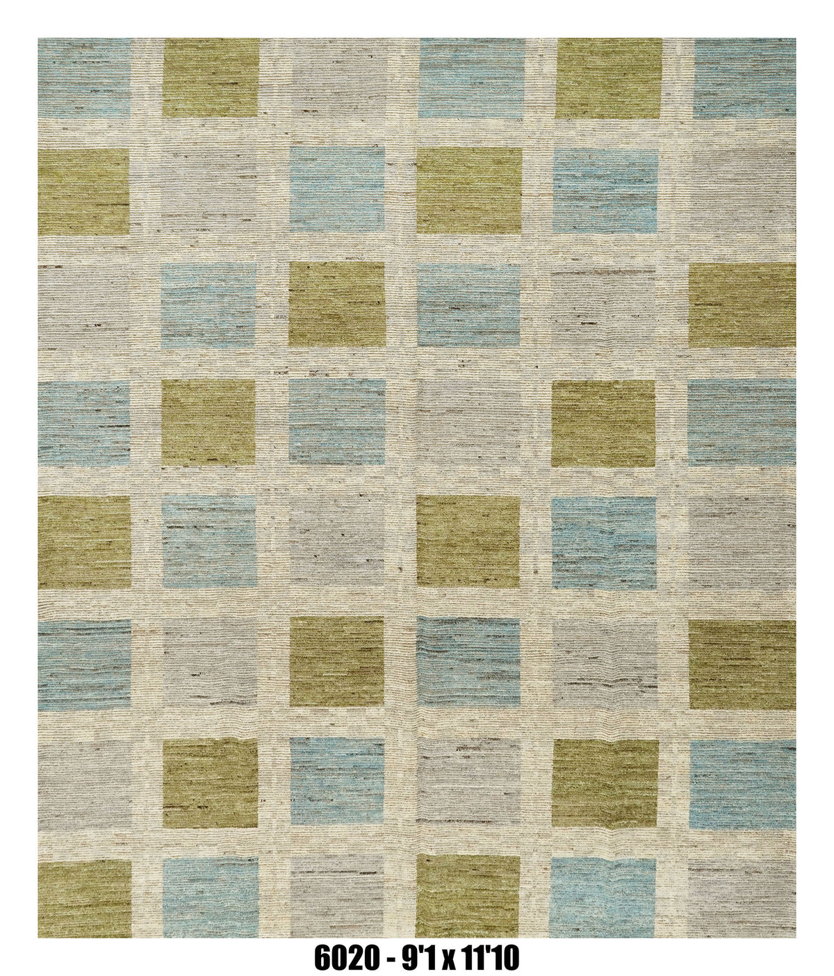 Moroccan Checkered Area Rug 9'1" x 11'10" |  Ivory Sage Blue Grid Pattern