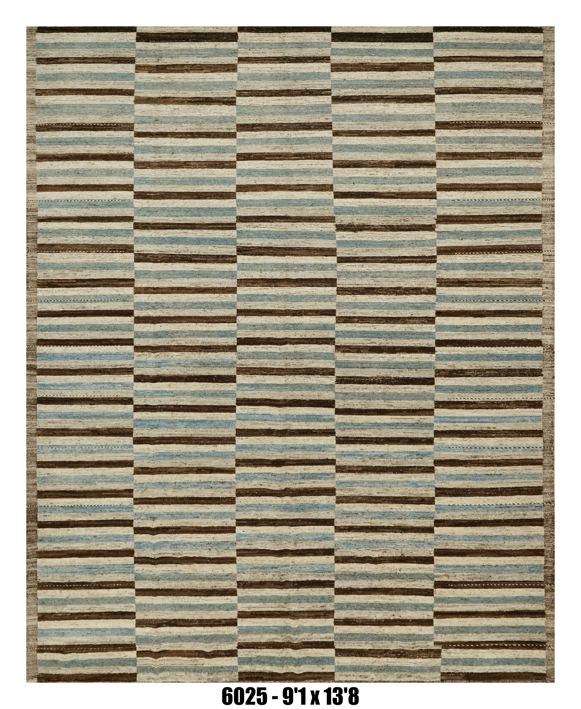 Moroccan Striped Area Rug 9'1" x 13'8" | Ivory Brown Blue Linear Pattern