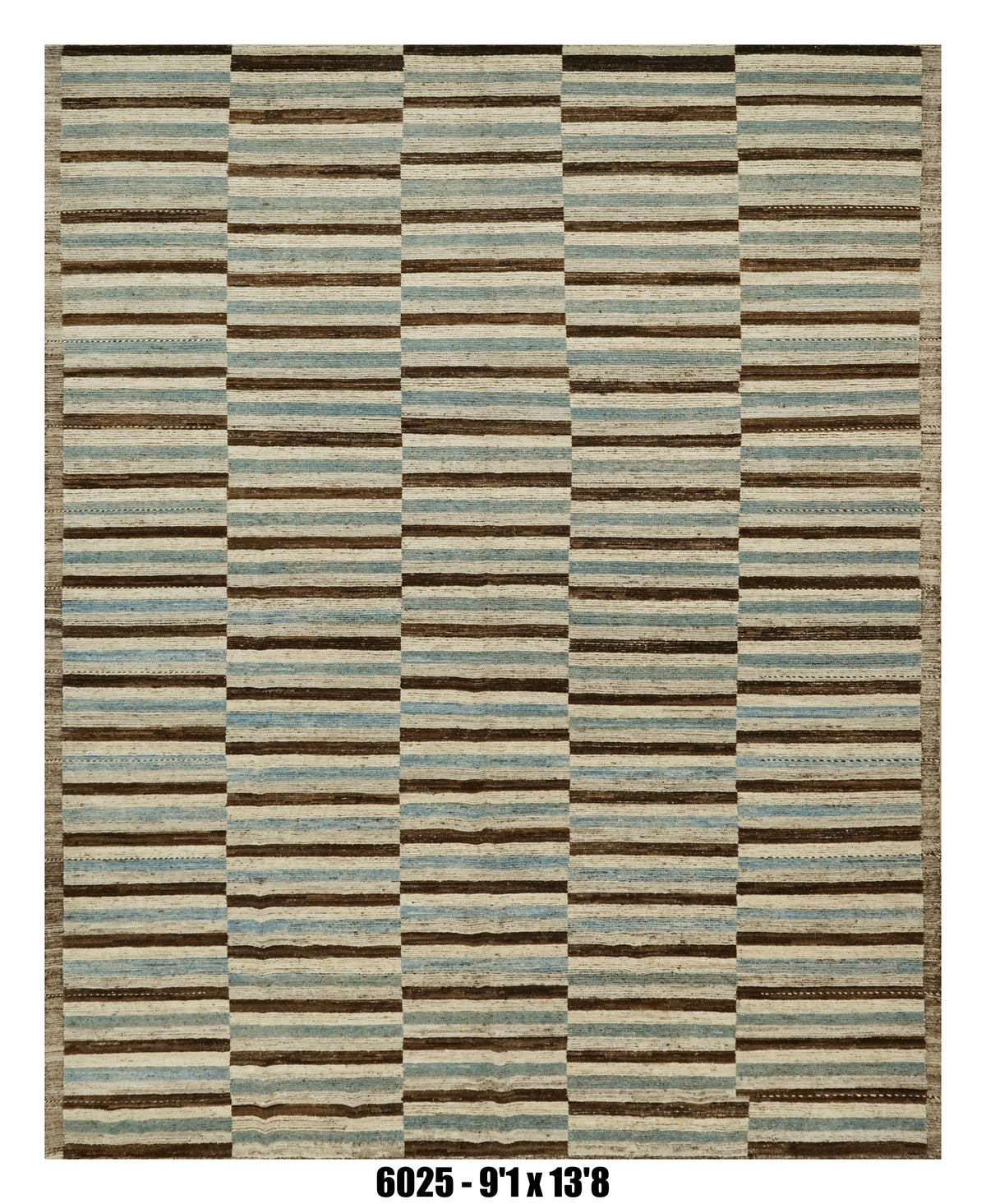 Moroccan Striped Area Rug 9'1" x 13'8" | Ivory Brown Blue Linear Pattern