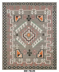 Southwestern Grey Tribal Kilim Area Rug – 7'10" x 9'8" –