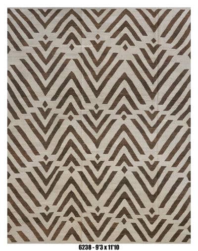 Modern Area Rug 9'3" x 11'10" – Ivory Brown Geometric Tribal Living Room Rug