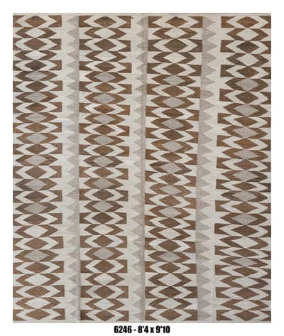 Neutral Brown Tribal Stripe Kilim Area Rug – 8'4" x 9'10"