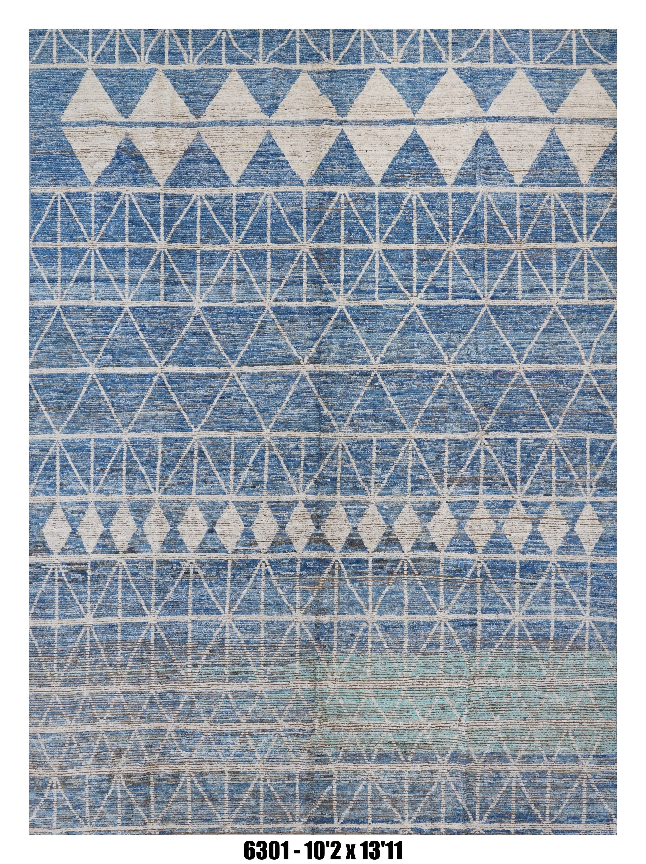 Moroccan Geometric Area Rug 10'2" x 13'11" |  Blue Ivory Tribal Triangle Pattern