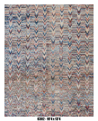 Moroccan Chevron Area Rug 10'4" x 13'4" |  Blue Coral Ivory Geometric Stripe Pattern