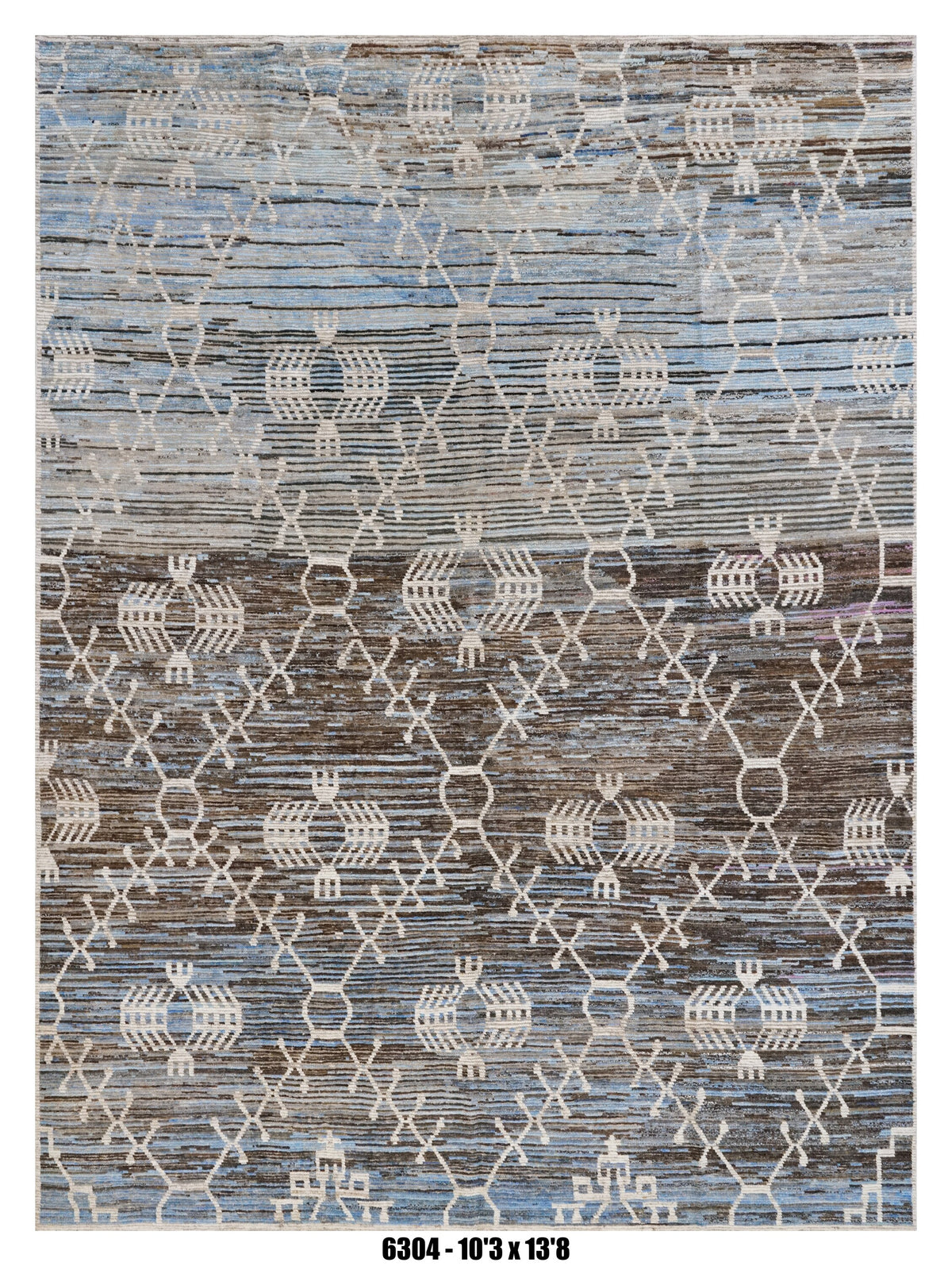 Moroccan Tribal Area Rug 10'3" x 13'8" | Blue Taupe Ivory Abstract Pattern