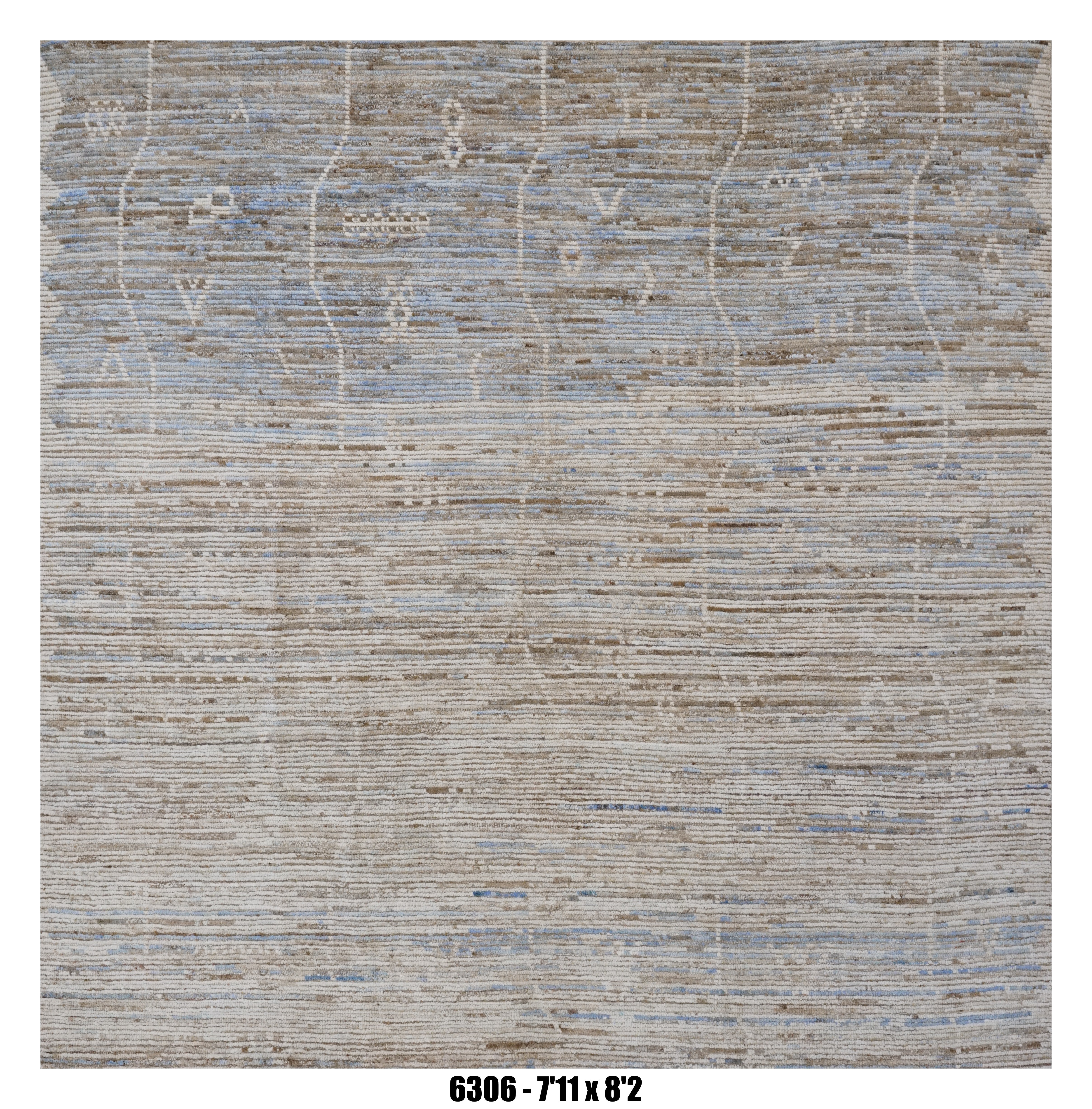 Modern Area Rug 7'11" x 8'2" |  Soft Blue Ivory Minimal Textured Living Room Rug