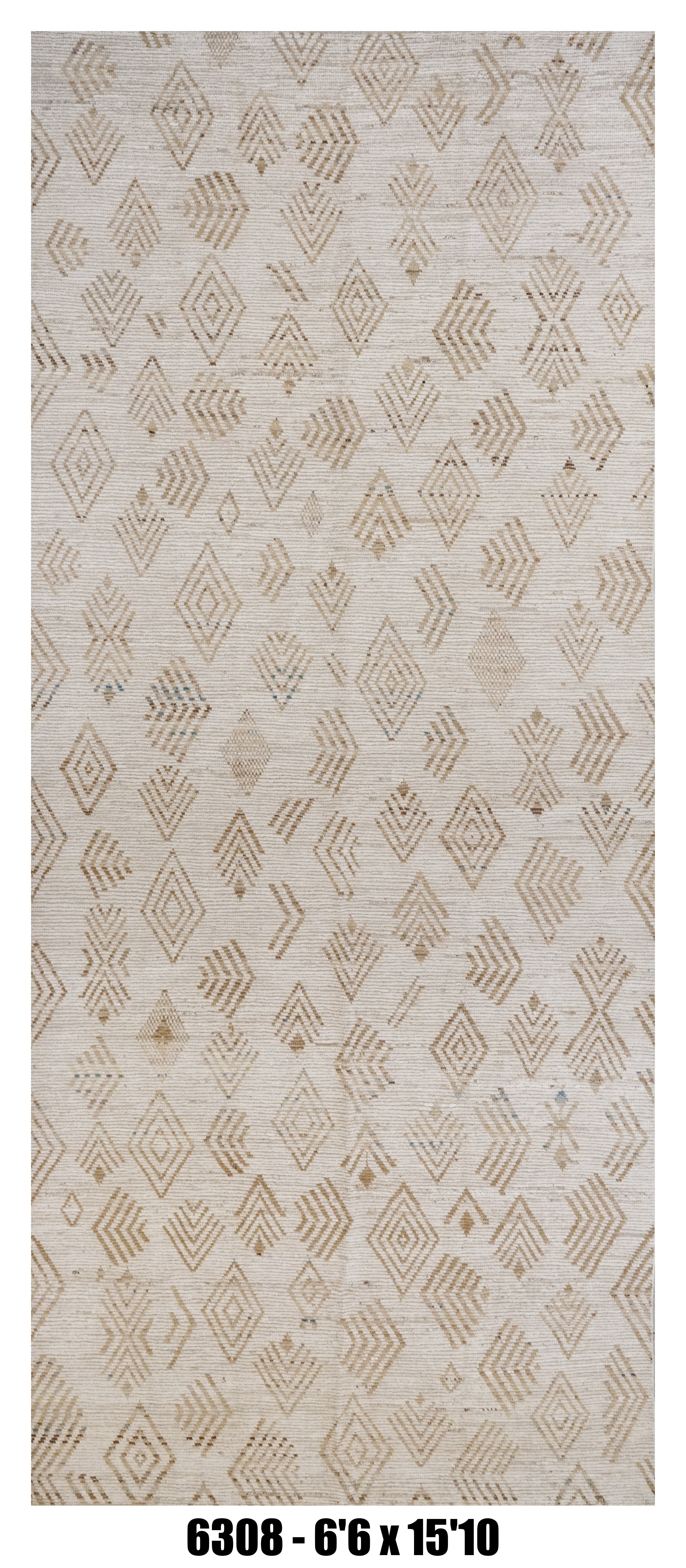 Moroccan Area Rug 6'6" x 15'10" |  Ivory Taupe Tribal Motif Oversized Rug