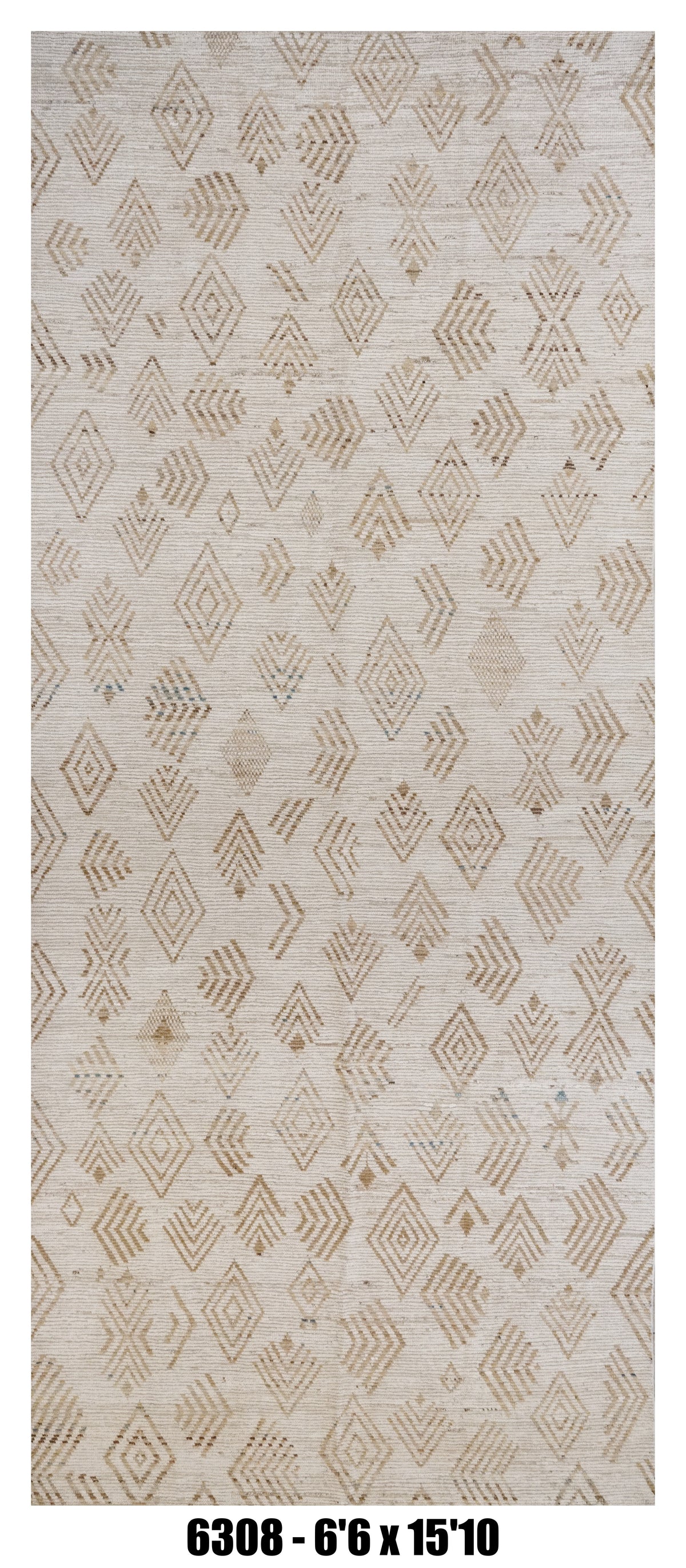 Moroccan Area Rug 6'6" x 15'10" |  Ivory Taupe Tribal Motif Oversized Rug