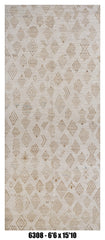 Moroccan Area Rug 6'6" x 15'10" |  Ivory Taupe Tribal Motif Oversized Rug