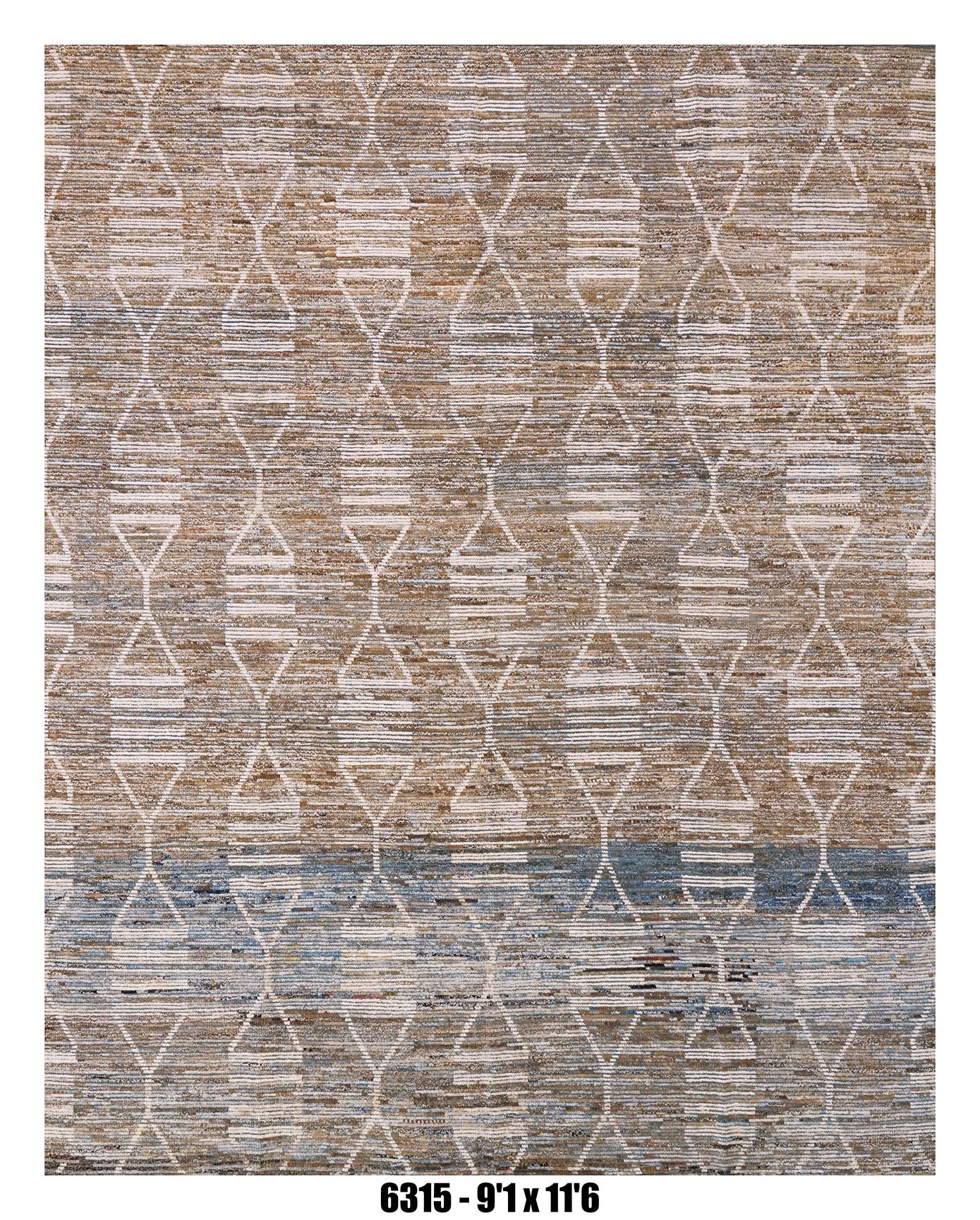 Moroccan Geometric Area Rug 9'1" x 11'6"  | Taupe Ivory Tribal Pattern with Blue Accent