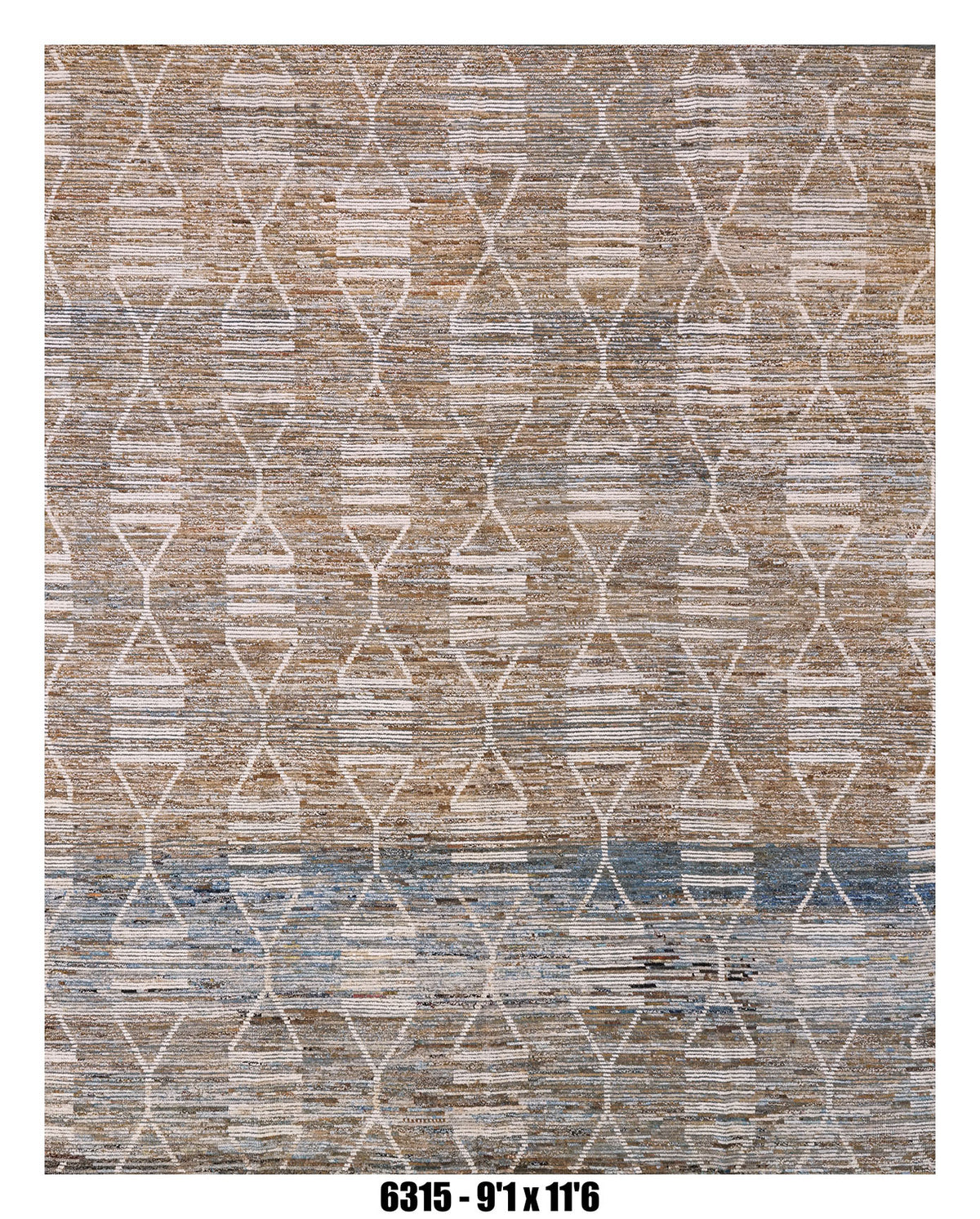 Moroccan Geometric Area Rug 9'1" x 11'6"  | Taupe Ivory Tribal Pattern with Blue Accent
