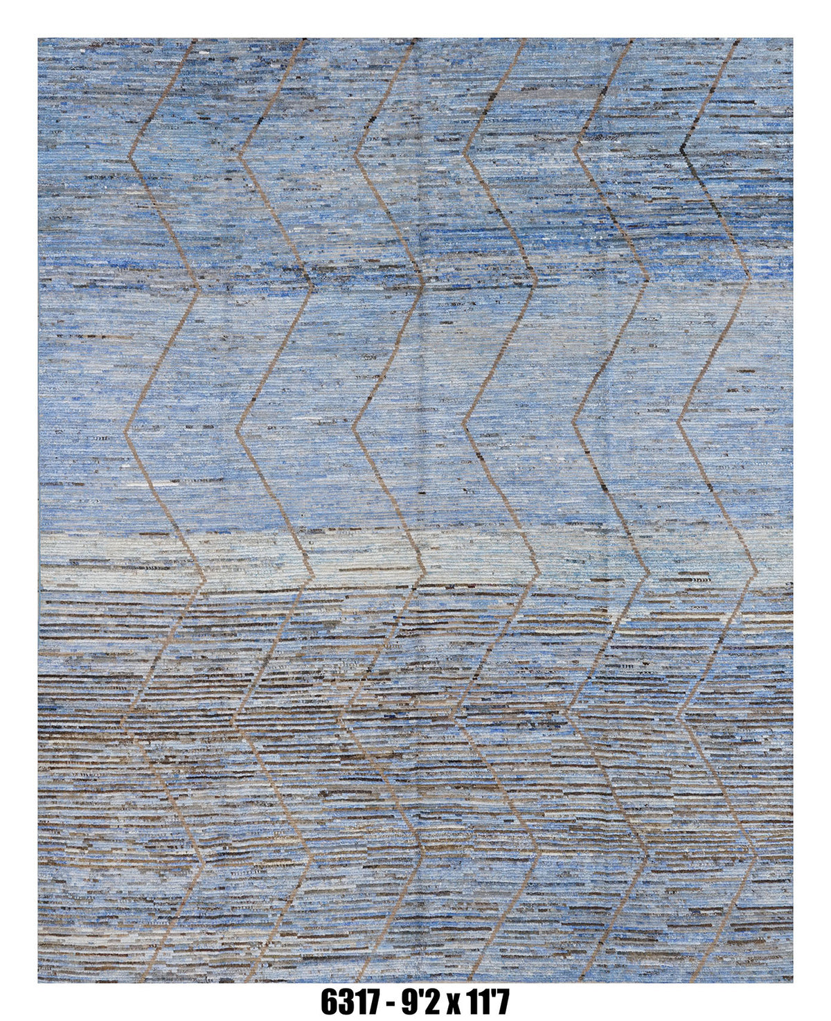 Moroccan Chevron Area Rug 9'2" x 11'7"  |  Sky Blue Taupe Geometric Stripe Pattern