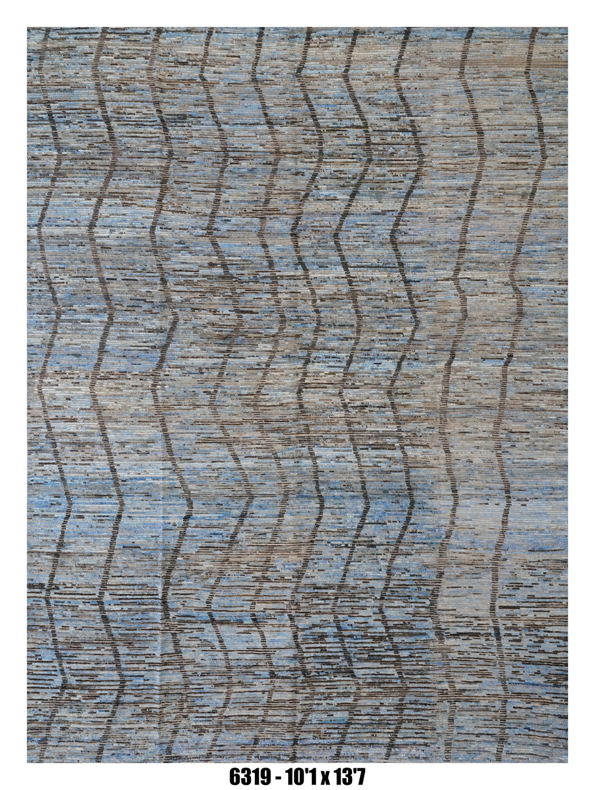 Moroccan Wavy Stripe Area Rug 10'1" x 13'7" |  Blue Taupe Geometric Pattern