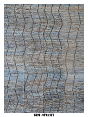 Moroccan Wavy Stripe Area Rug 10'1" x 13'7" |  Blue Taupe Geometric Pattern