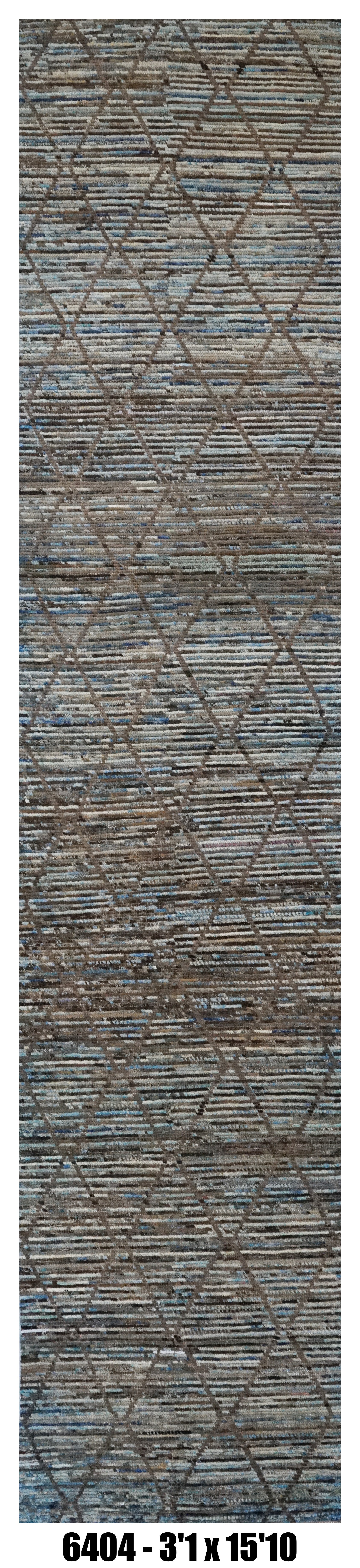 Moroccan Runner Rug 3'1" x 15'10"  | Blue Gray Taupe Diamond Lattice Hallway Rug
