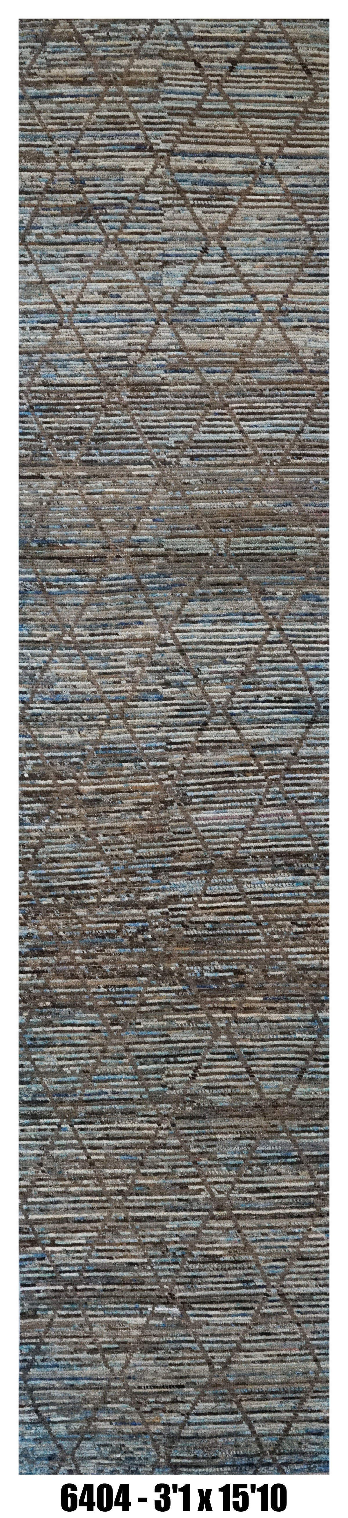 Moroccan Runner Rug 3'1" x 15'10"  | Blue Gray Taupe Diamond Lattice Hallway Rug