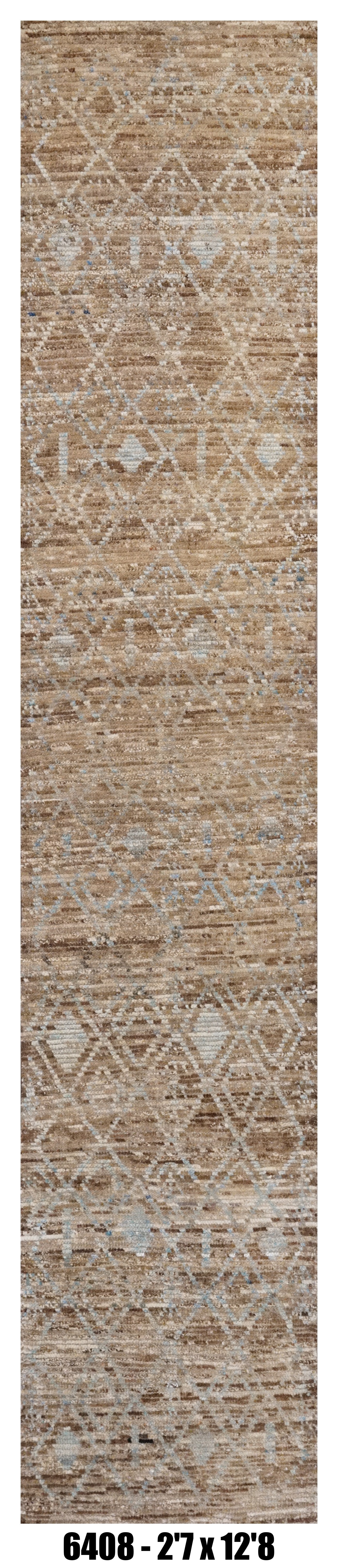 Moroccan Runner Rug 2'7" x 12'8"  | Taupe Ivory Tribal Geometric Hallway Rug