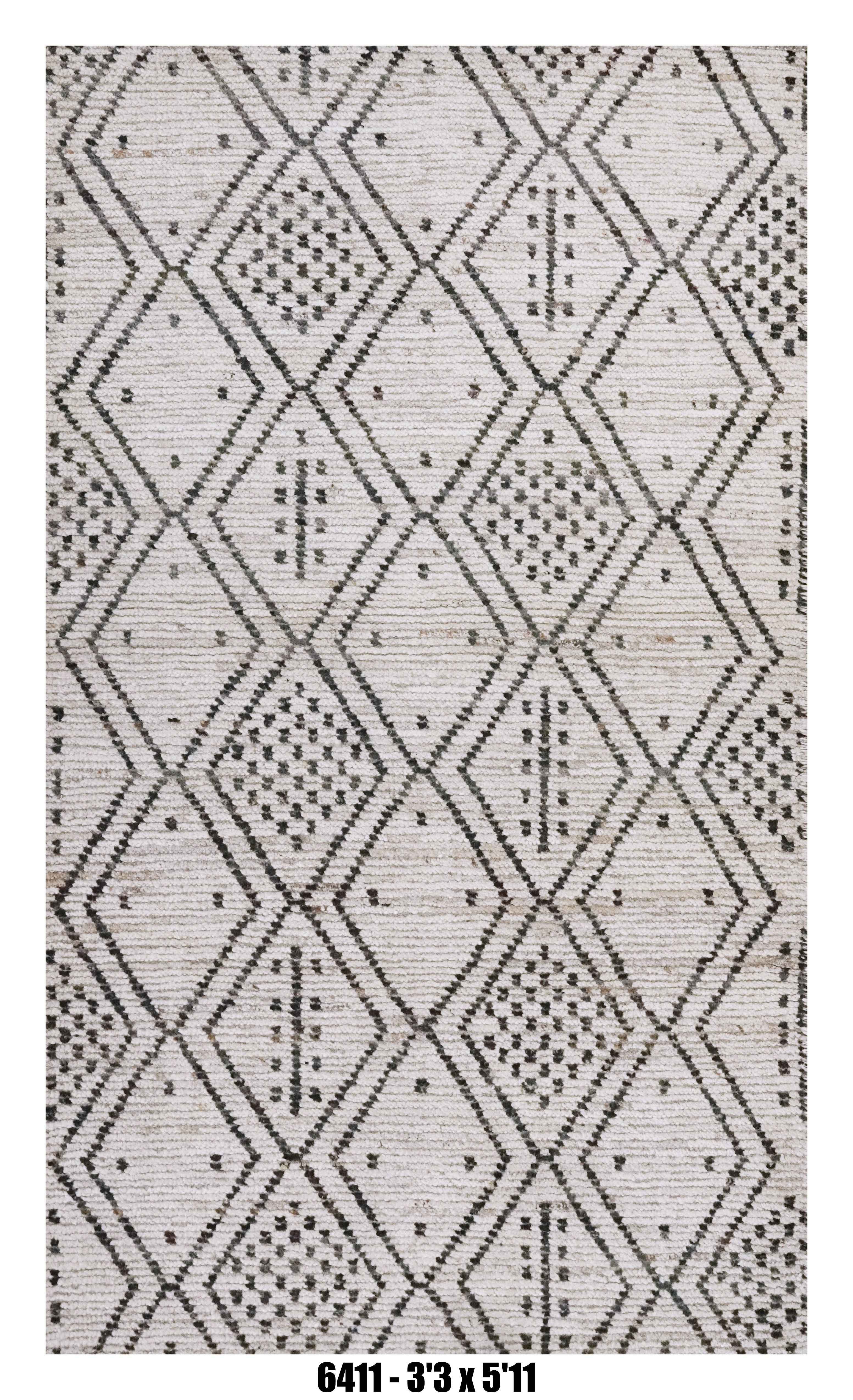 Moroccan Tribal Runner Rug 3'3" x 5'11"  | Ivory Black Diamond Pattern