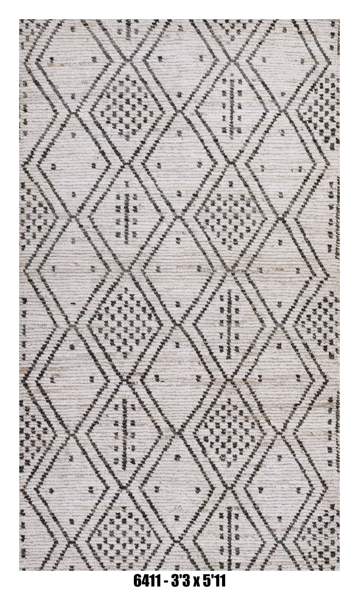 Moroccan Tribal Runner Rug 3'3" x 5'11"  | Ivory Black Diamond Pattern