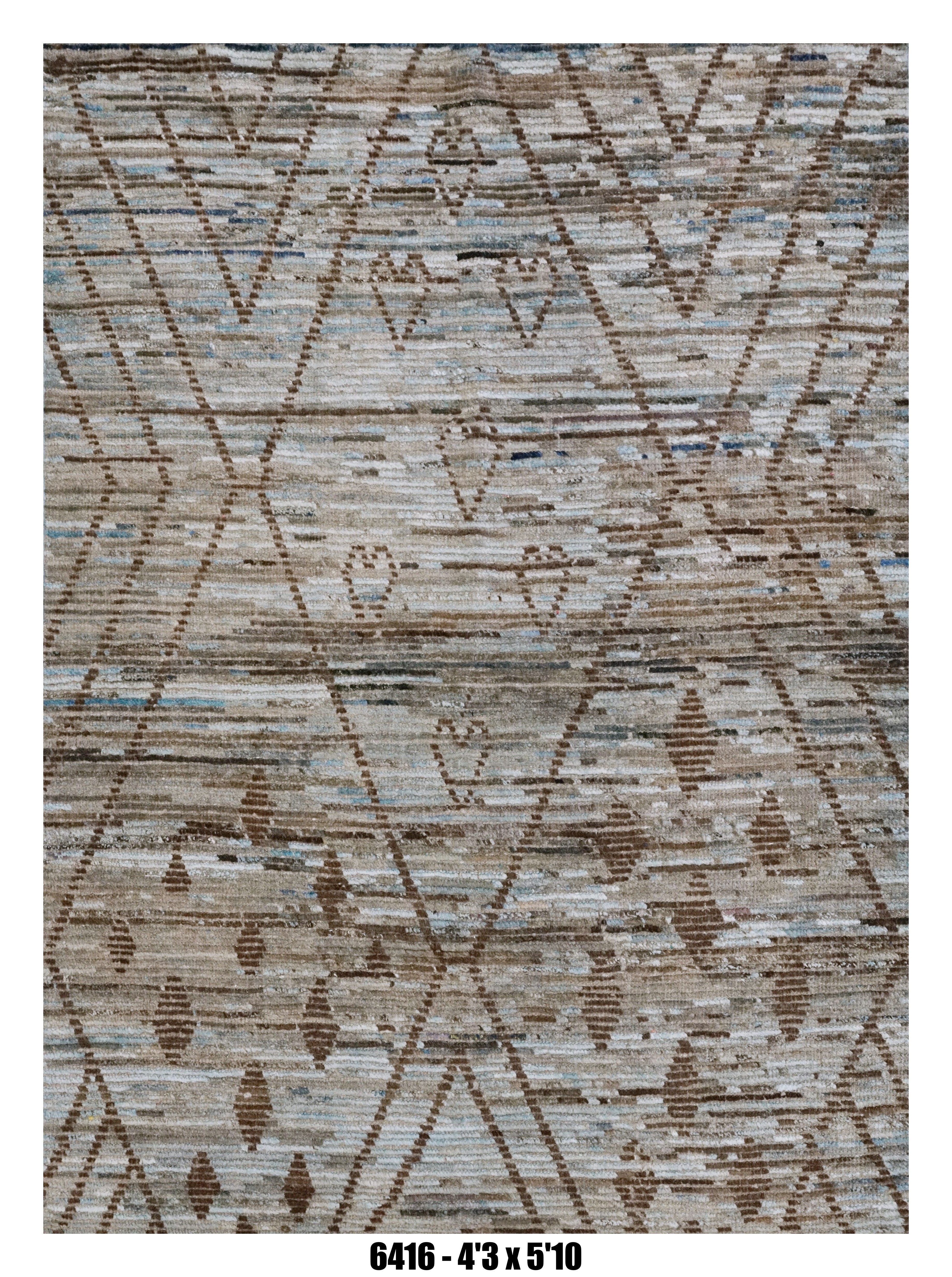Moroccan Tribal Area Rug 4'3" x 5'10" | Neutral Taupe Brown Diamond Pattern