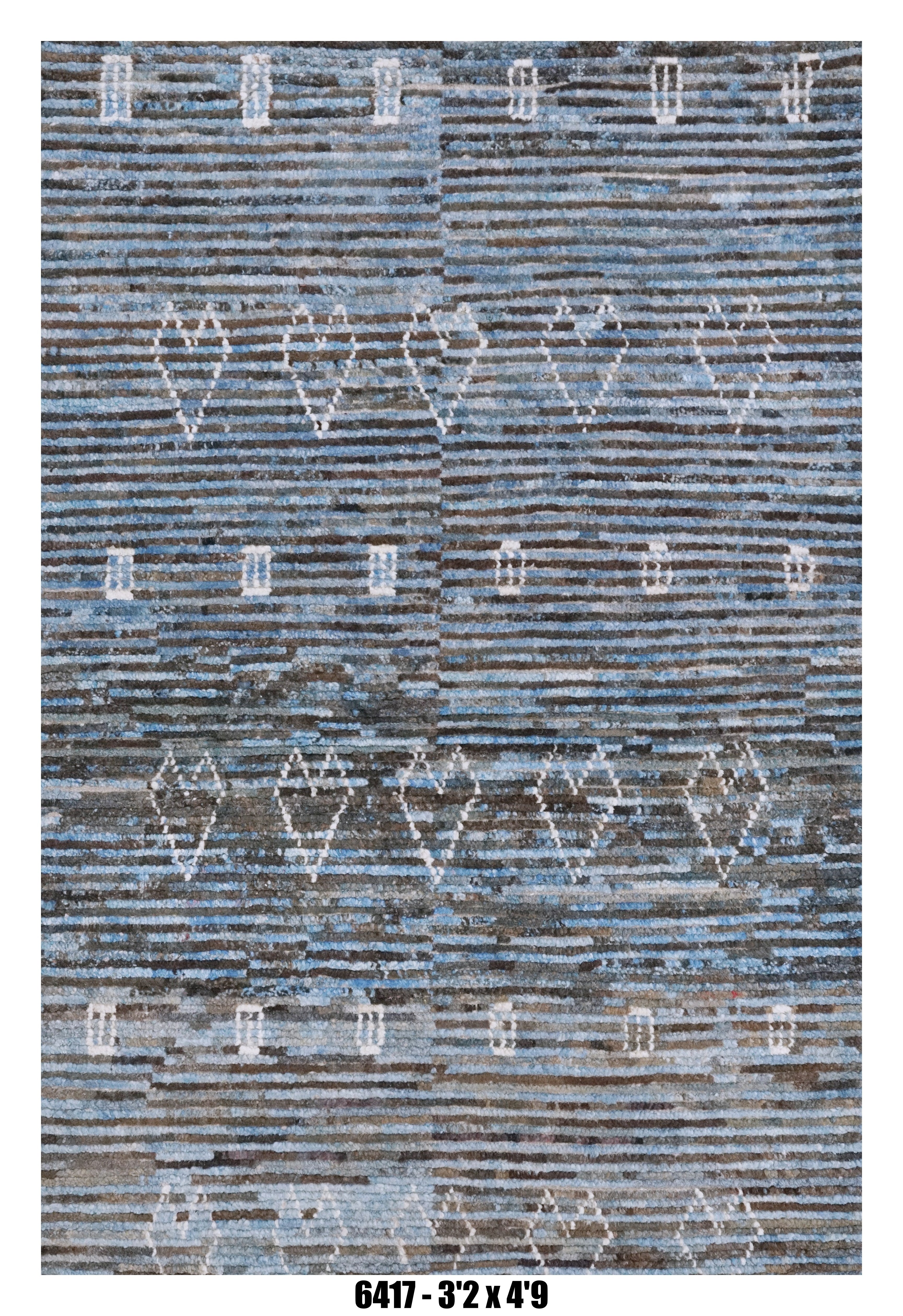 Moroccan Geometric Area Rug 3'2" x 4'9"|  Blue Brown Abstract Pattern