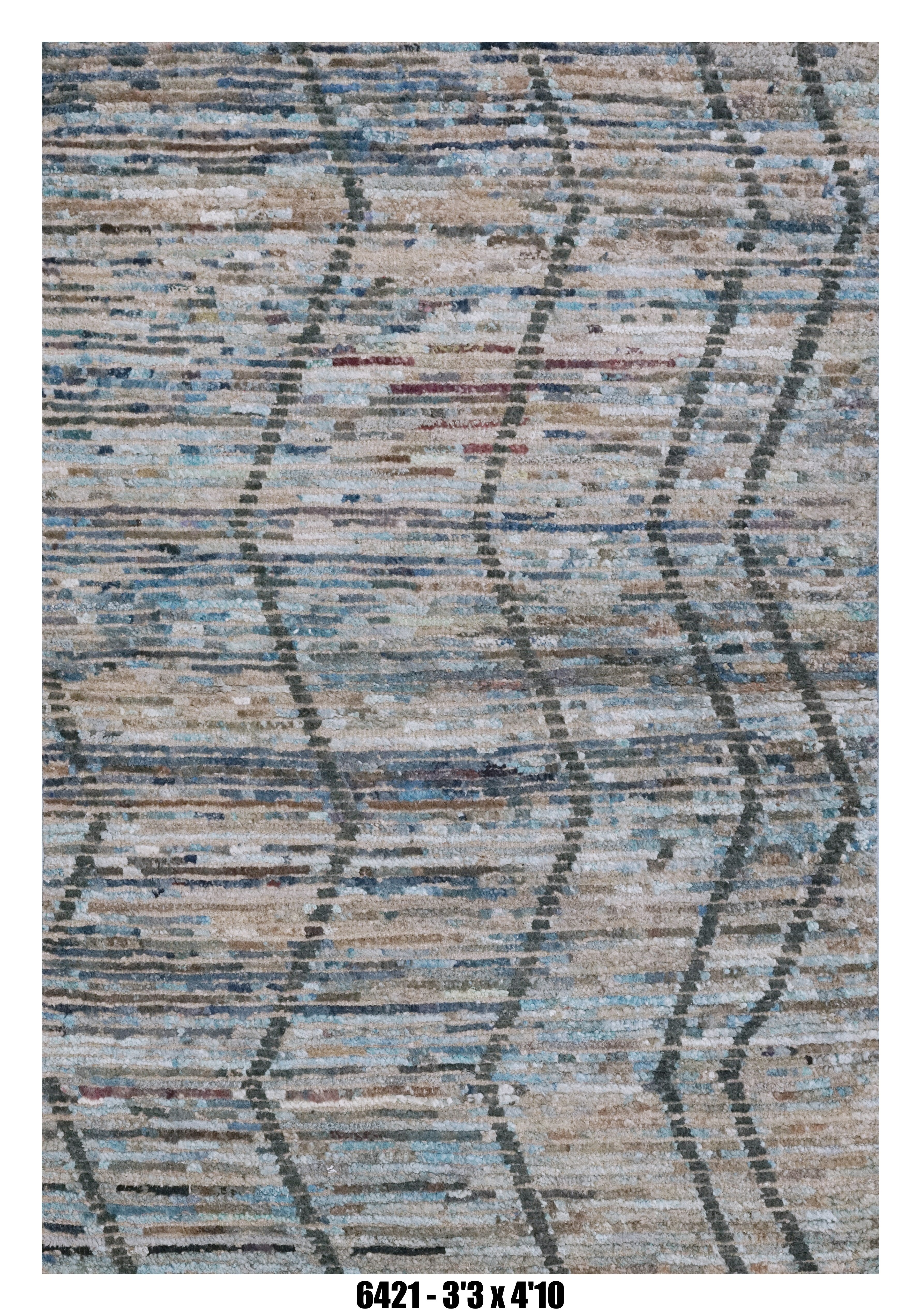 Moroccan Chevron Area Rug 3'3" x 4'10"  | Blue Beige Chevron Pattern