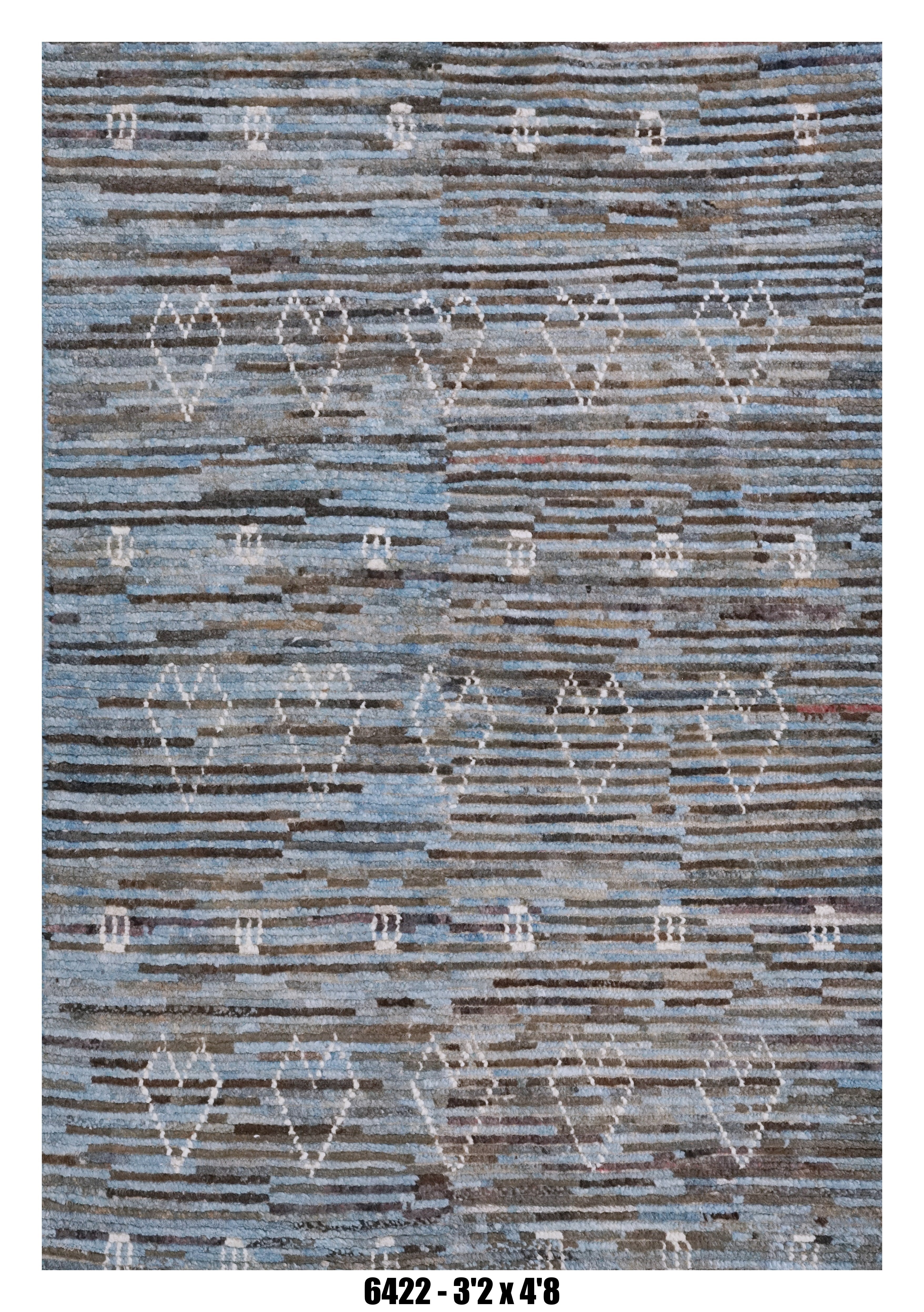 Moroccan Geometric Area Rug 3'2" x 4'8" | Blue Beige Abstract Pattern