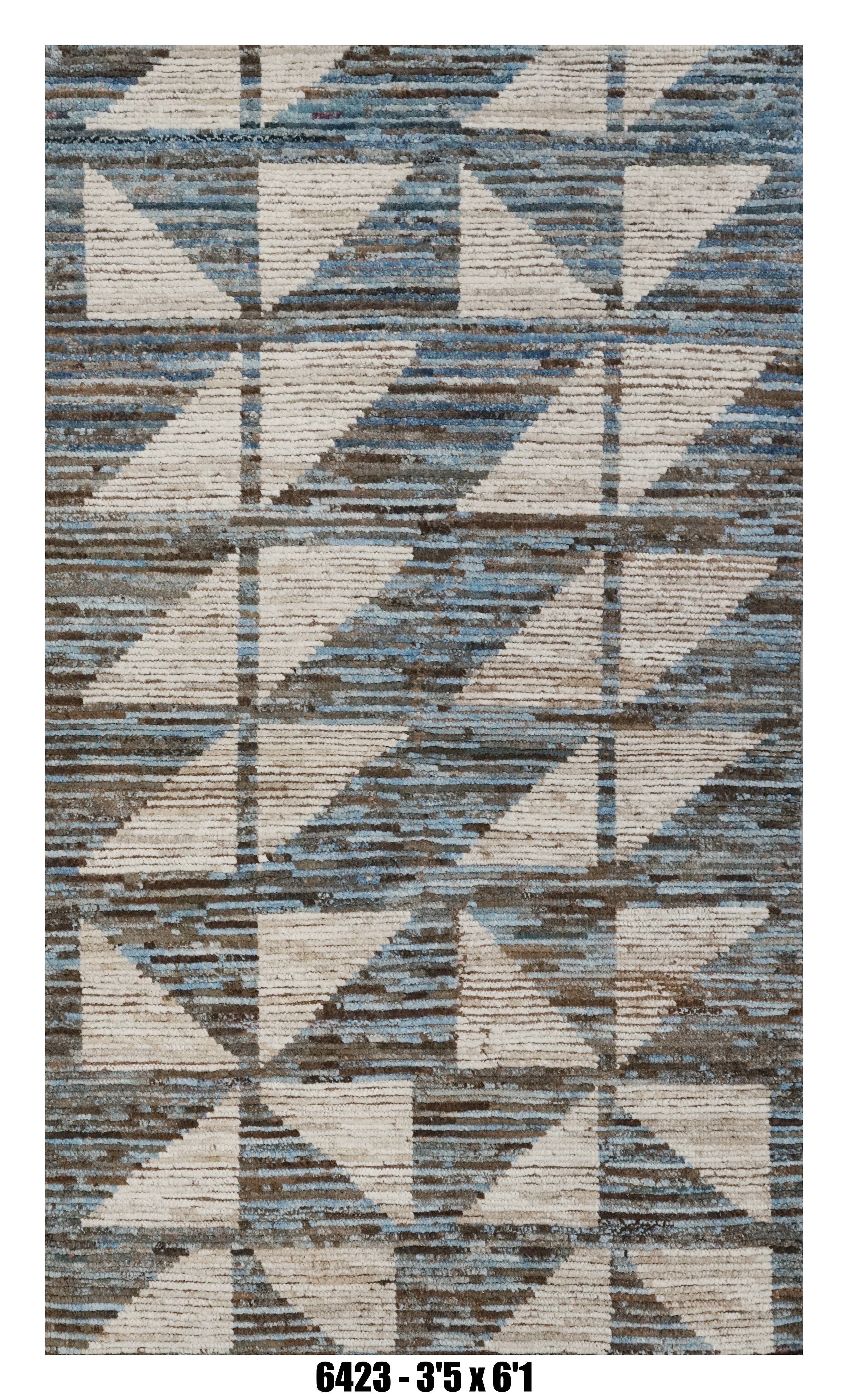 Moroccan Geometric Runner Rug 3'5" x 6'1" | Blue Grey Ivory Triangle Pattern