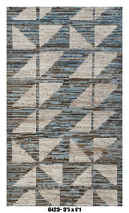 Moroccan Geometric Runner Rug 3'5" x 6'1" | Blue Grey Ivory Triangle Pattern