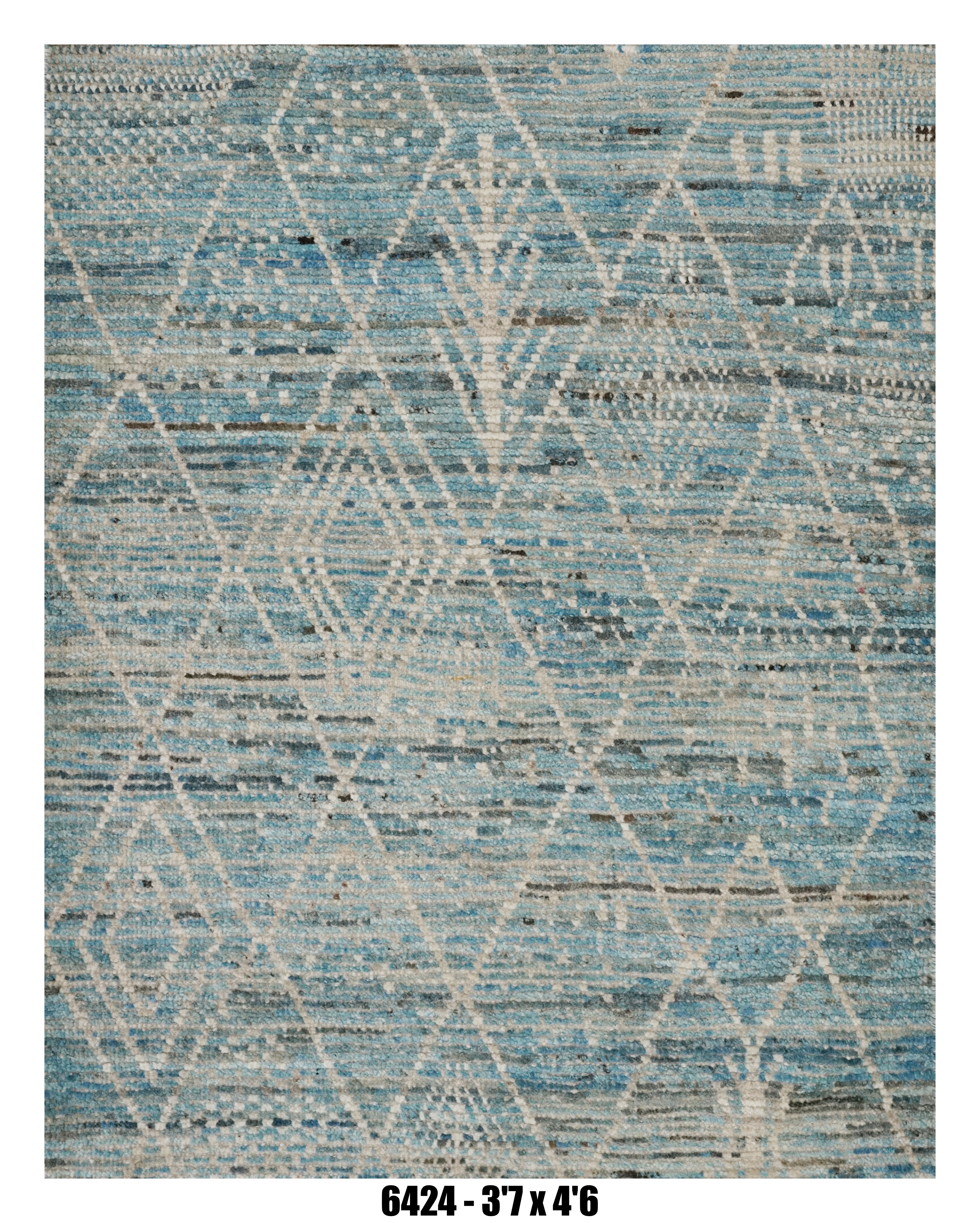 Moroccan Diamond Area Rug 3'7" x 4'6" | Blue Beige Geometric Pattern