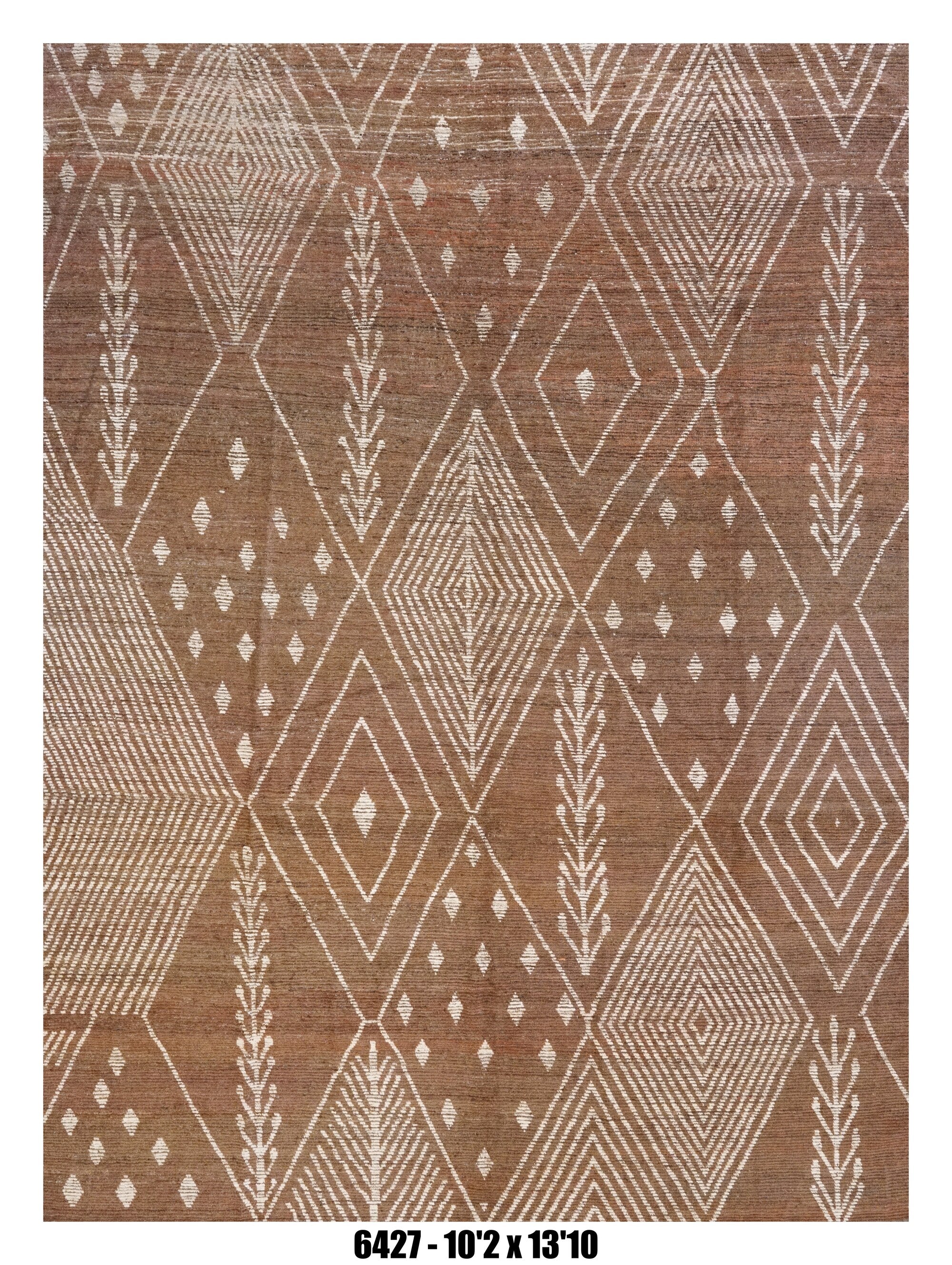 Moroccan Tribal Area Rug 10'2" x 13'10" |  Warm Taupe Ivory Diamond Pattern