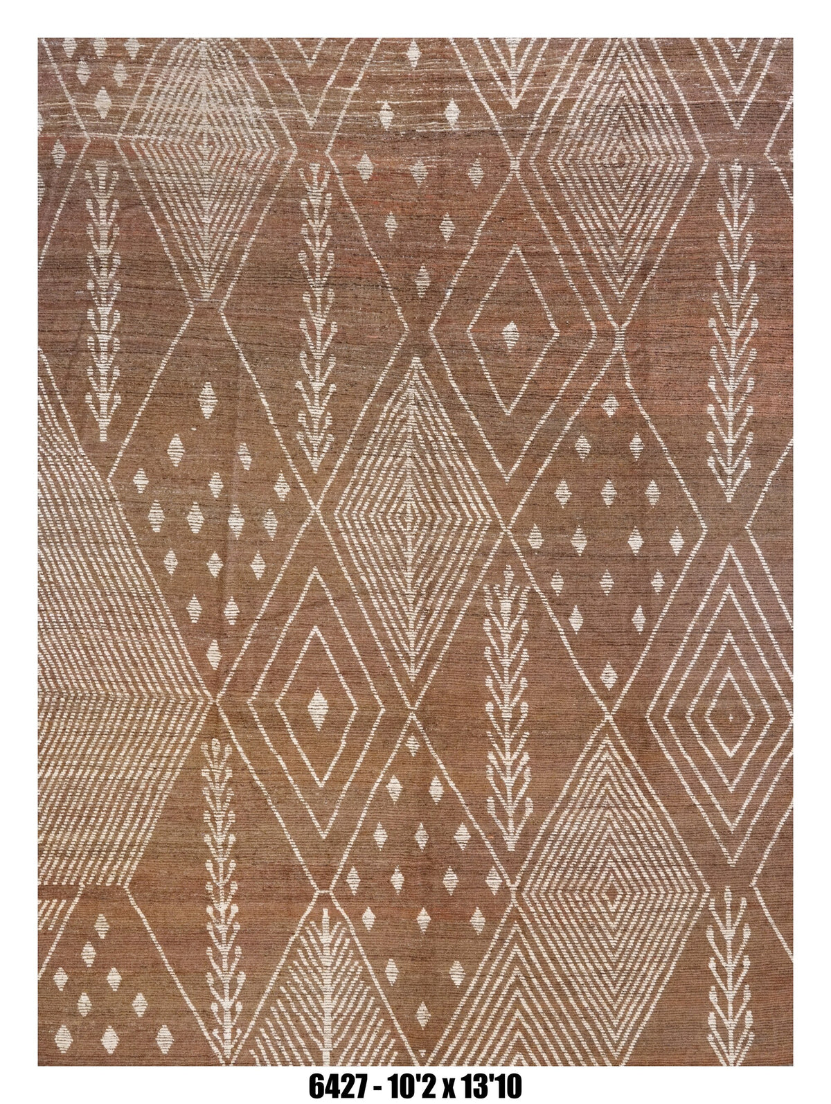 Moroccan Tribal Area Rug 10'2" x 13'10" |  Warm Taupe Ivory Diamond Pattern