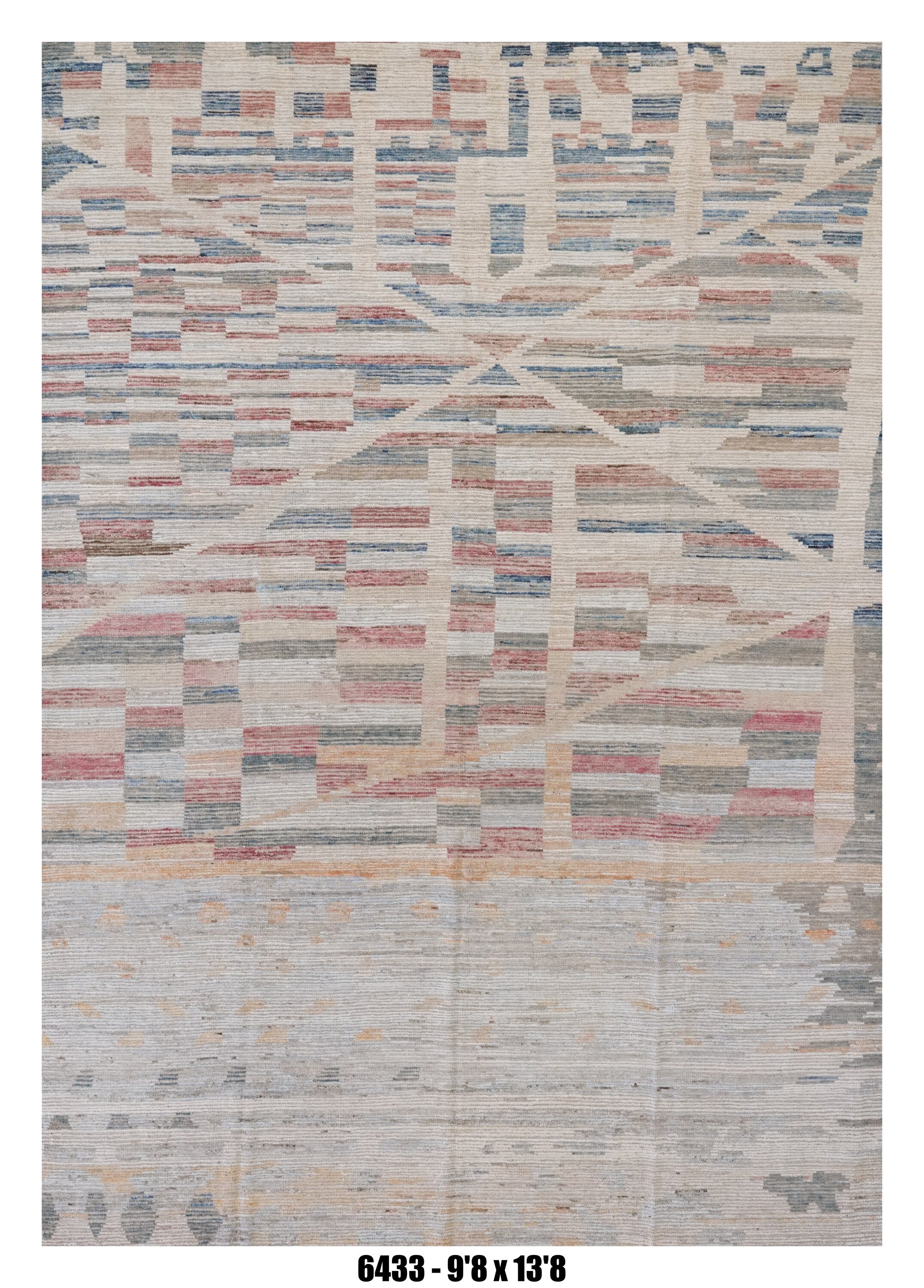 Moroccan Abstract Area Rug 9'8" x 13'8" | Ivory Blue Blush Geometric Pattern