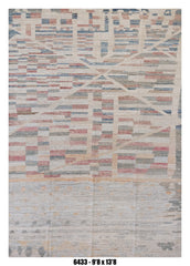 Moroccan Abstract Area Rug 9'8" x 13'8" | Ivory Blue Blush Geometric Pattern