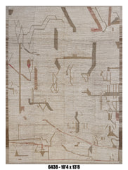 Moroccan Abstract Area Rug 10'4" x 13'8" |  Ivory Taupe Blush Geometric Pattern